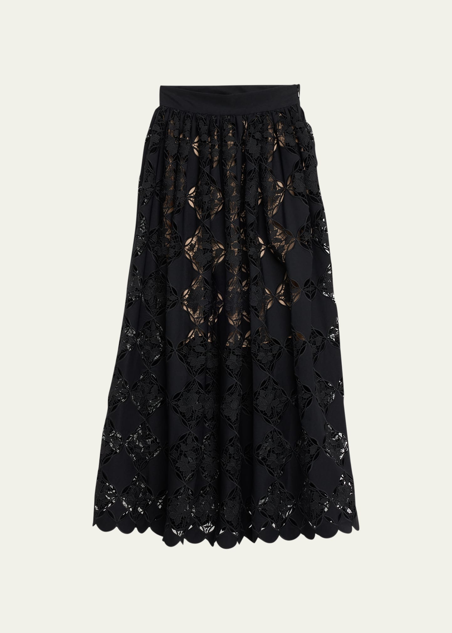 Oscar De La Renta Gardenia Guipure Eyelet Full Skirt In Black