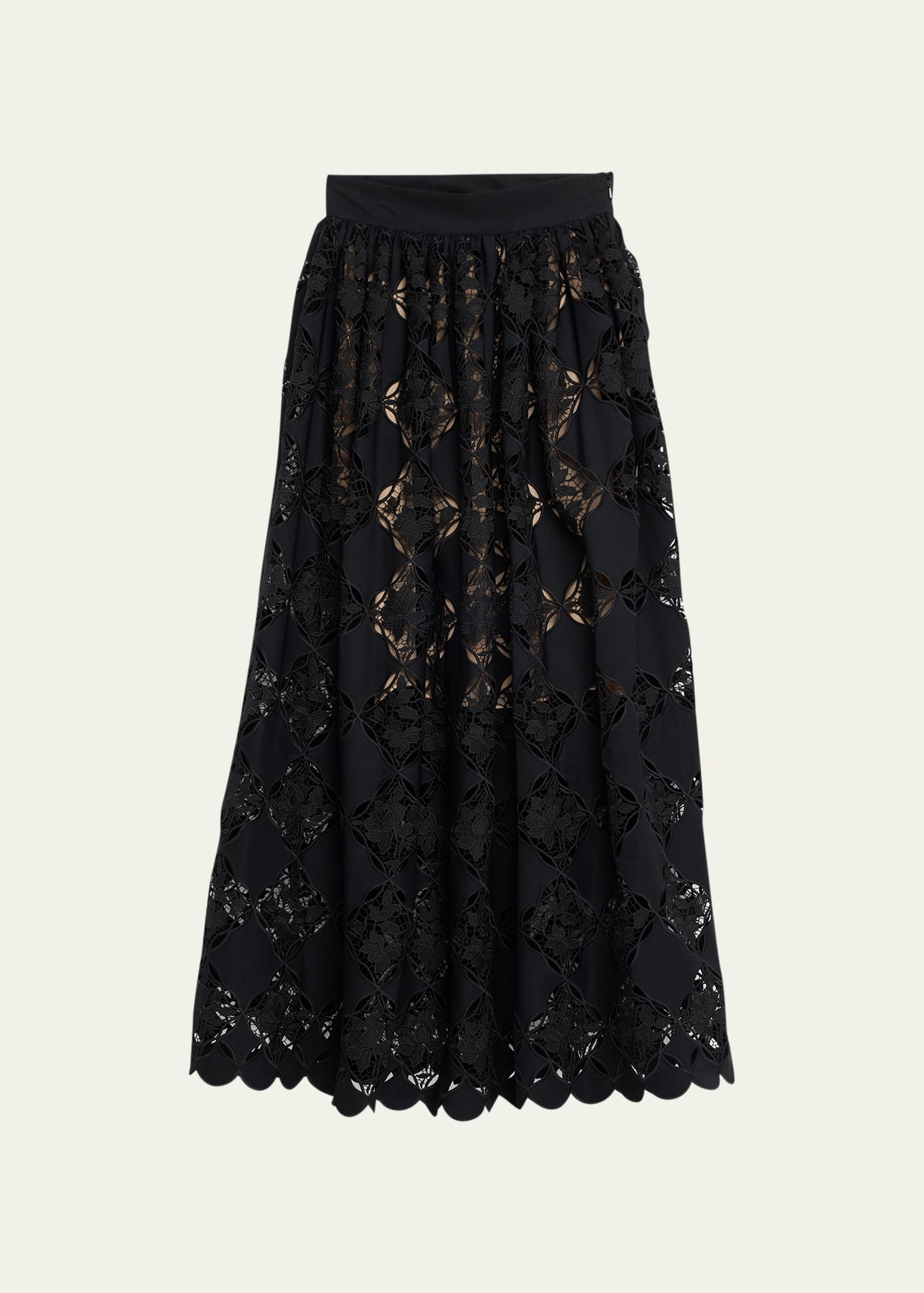 Shop Oscar De La Renta Gardenia Guipure Eyelet Full Skirt In Black