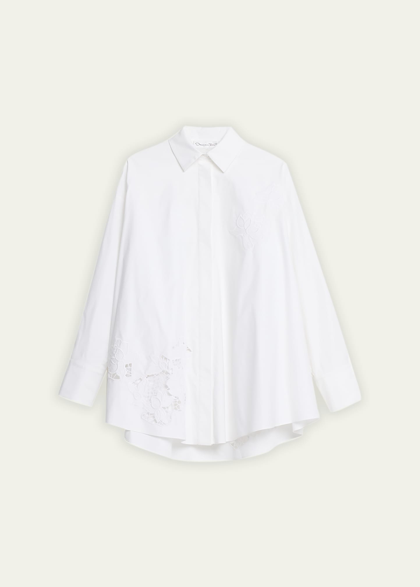 Oscar De La Renta Gardenia Threadwork Embroidered Cotton Tunic Blouse In White