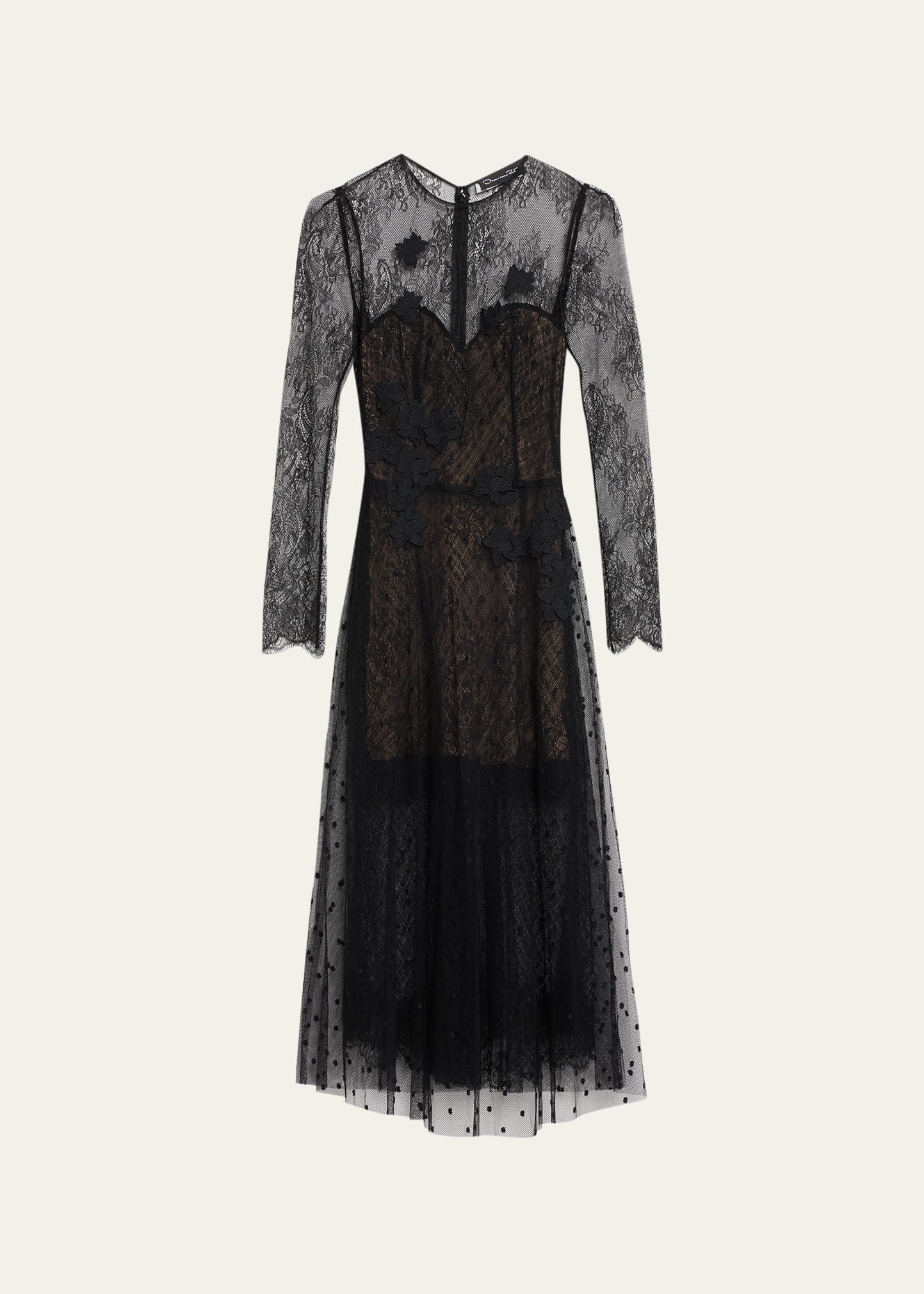 Shop Oscar De La Renta Point Desprit Tulle Midi Dress In Black