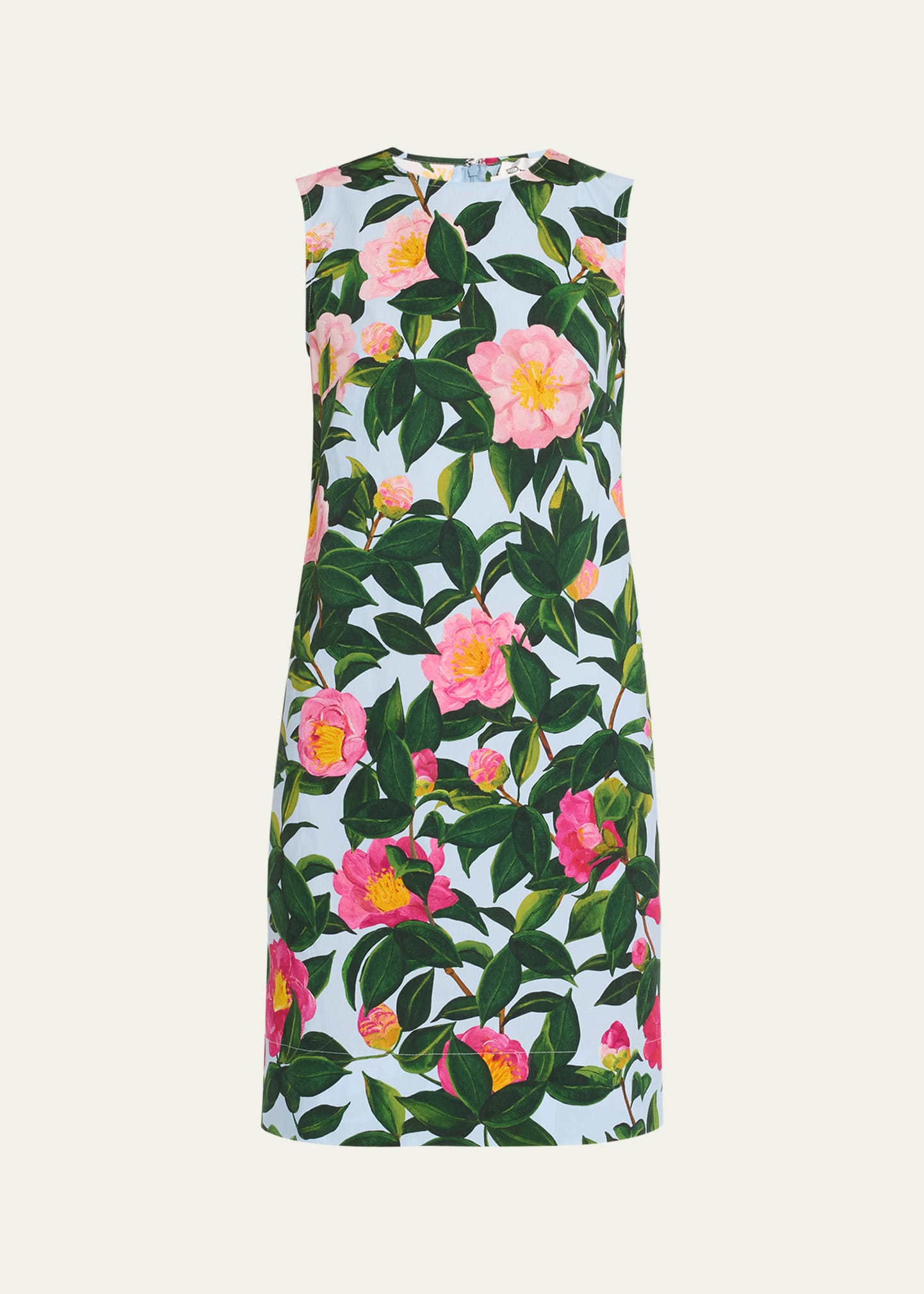 Shop Oscar De La Renta Camellia Print Shift Mini Dress In Pink Pale Blue