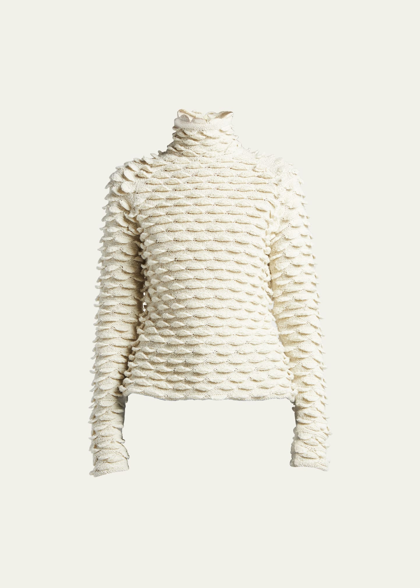 Shop Bottega Veneta Fish Scale Wool High-neck Sweater In Ivory