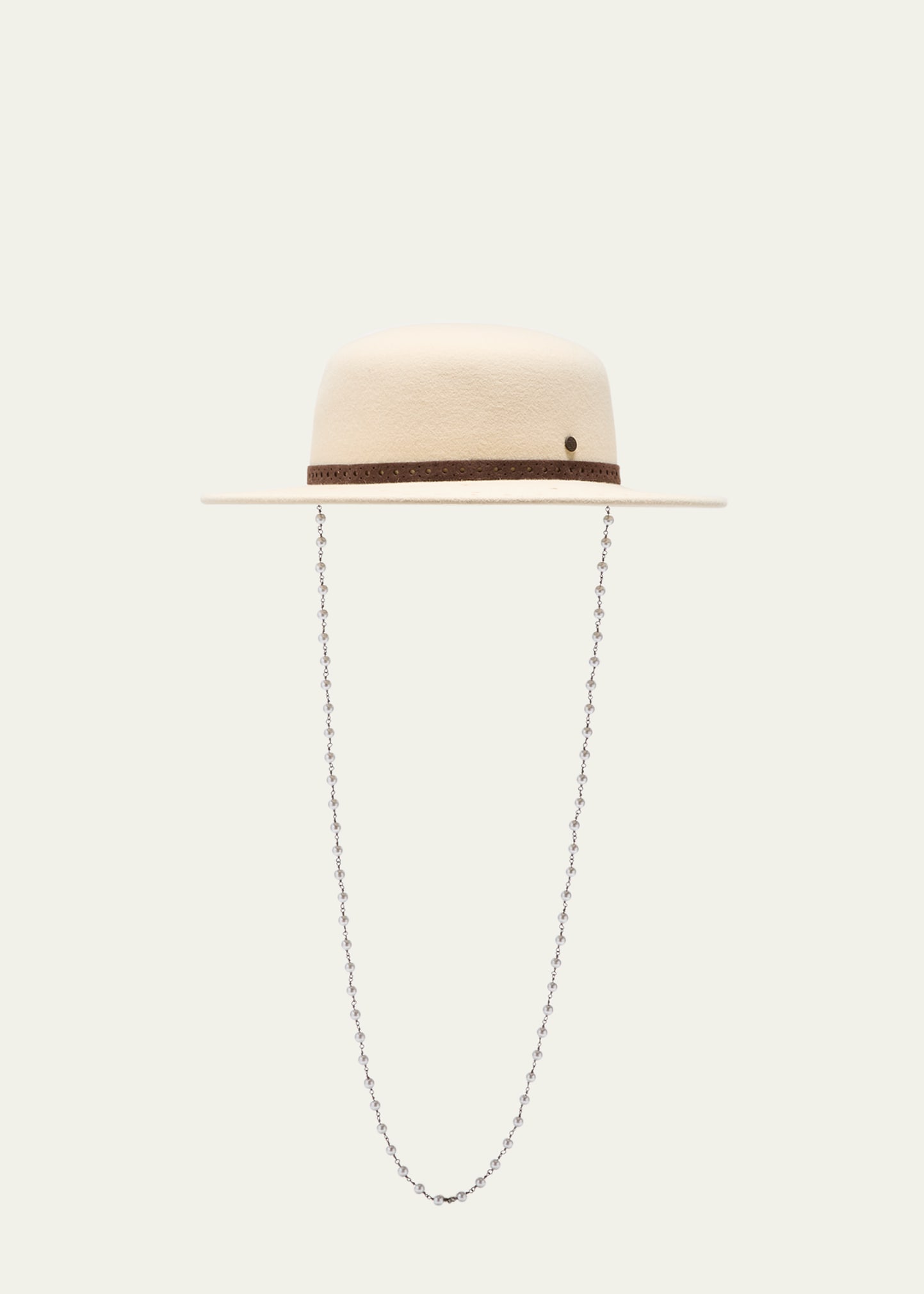 Maison Michel Rod Pyrography Felt Structured Hat With Pearly Chain In Seed Pearl