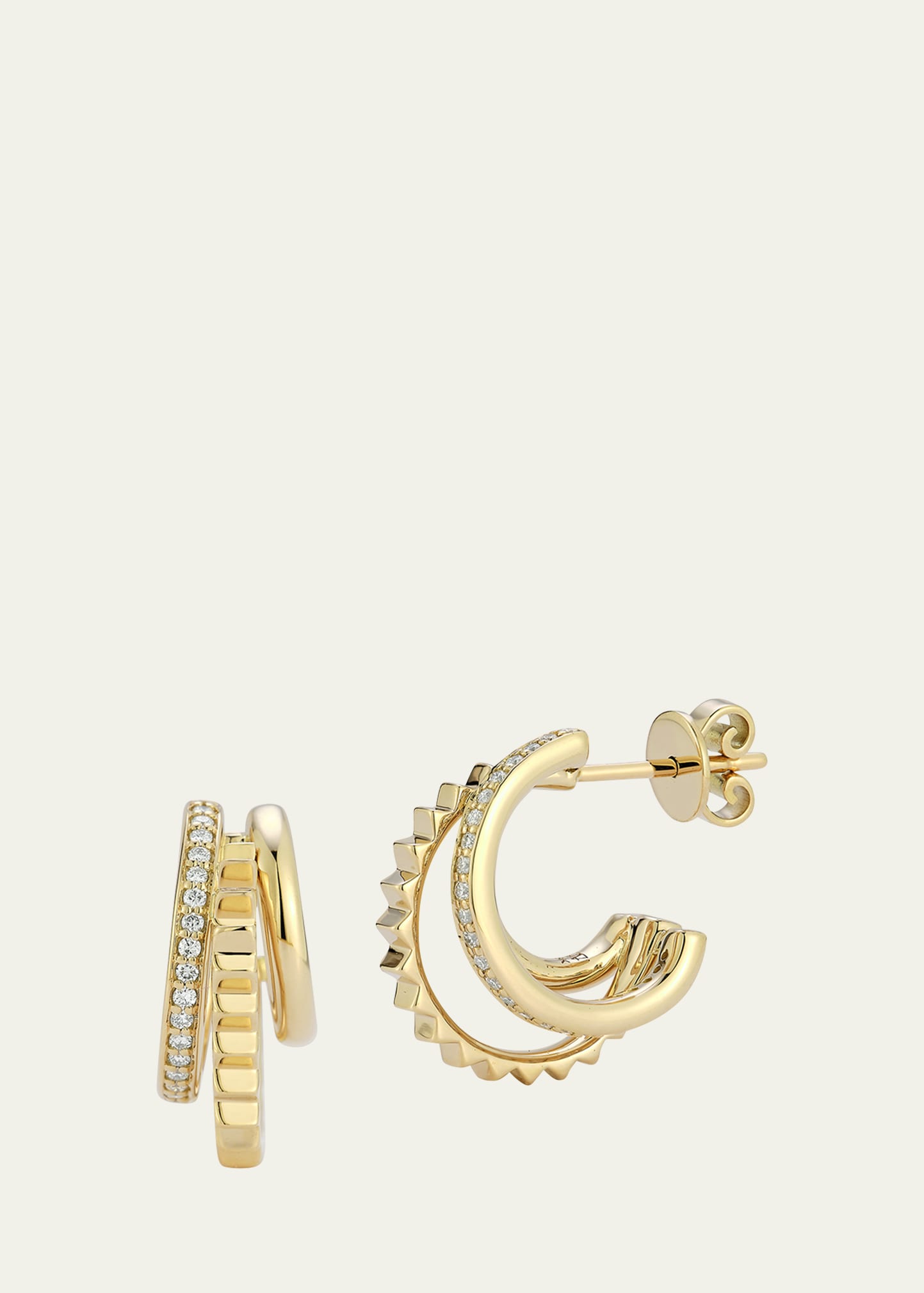 Clive 18K Yellow Gold Diamond Triple Hoop Huggie Earrings