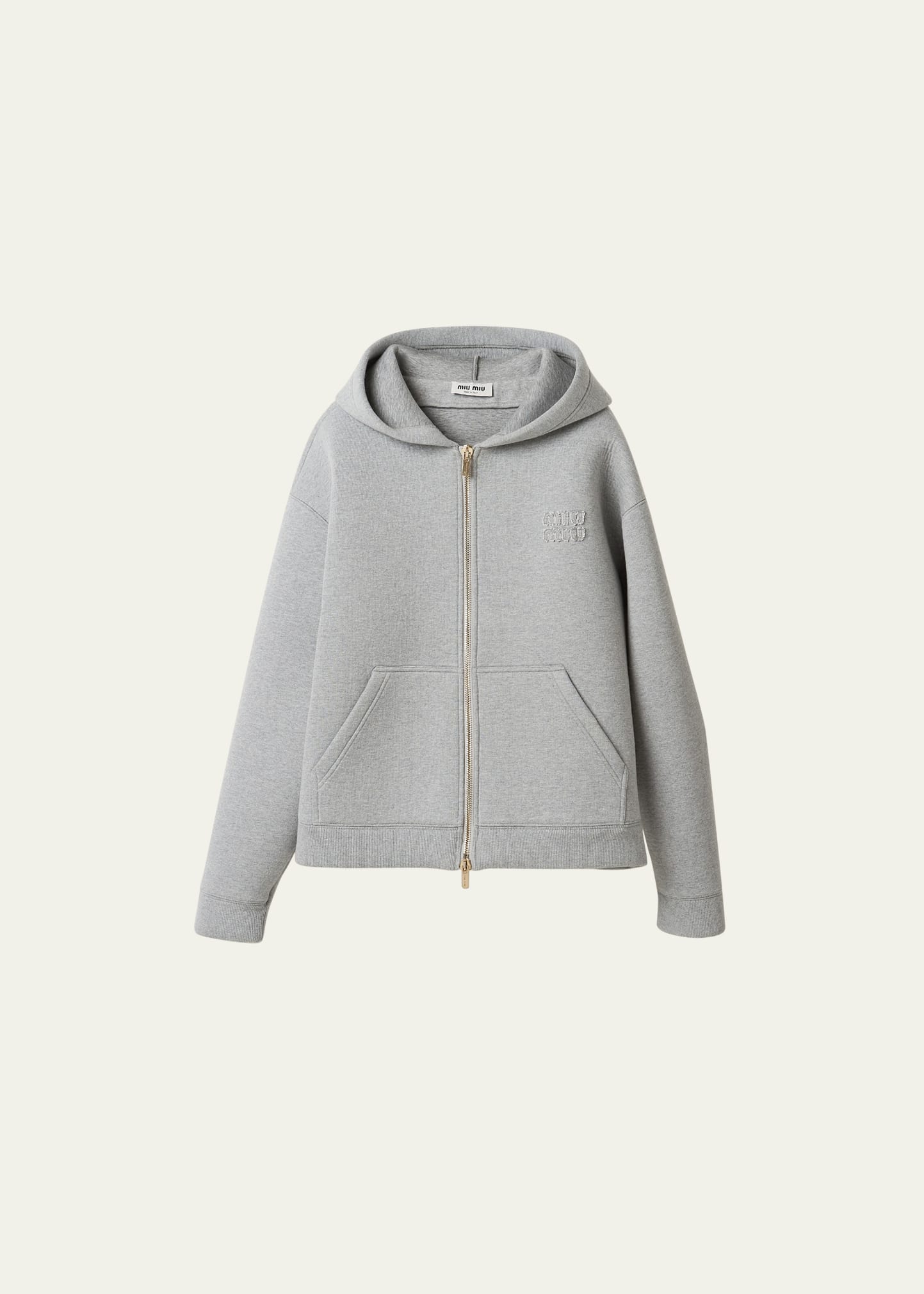 Miu Miu Felpa Zip-front Hoodie In Grey | ModeSens