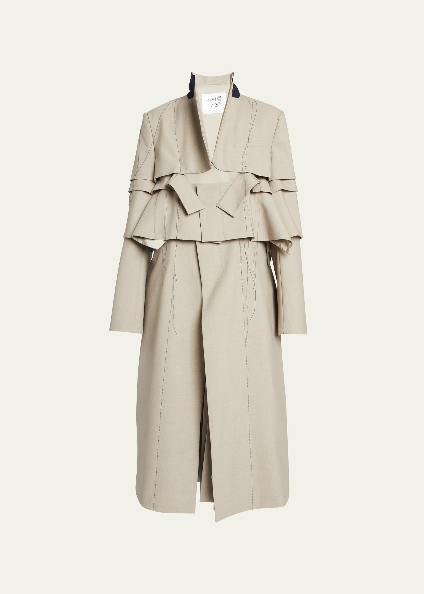 Sacai Layered Trench Coat With Thread Detail In Grey