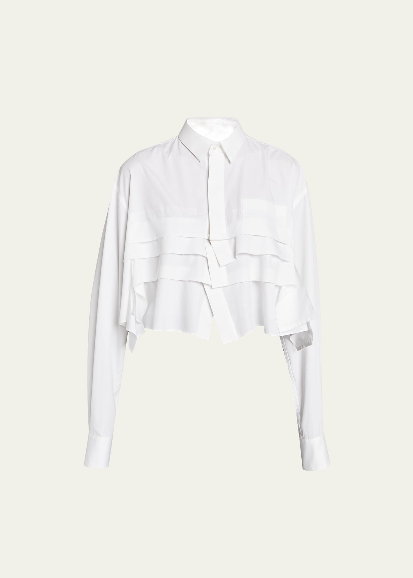 Sacai Cropped Button-front Shirt With Ruffles In Off White