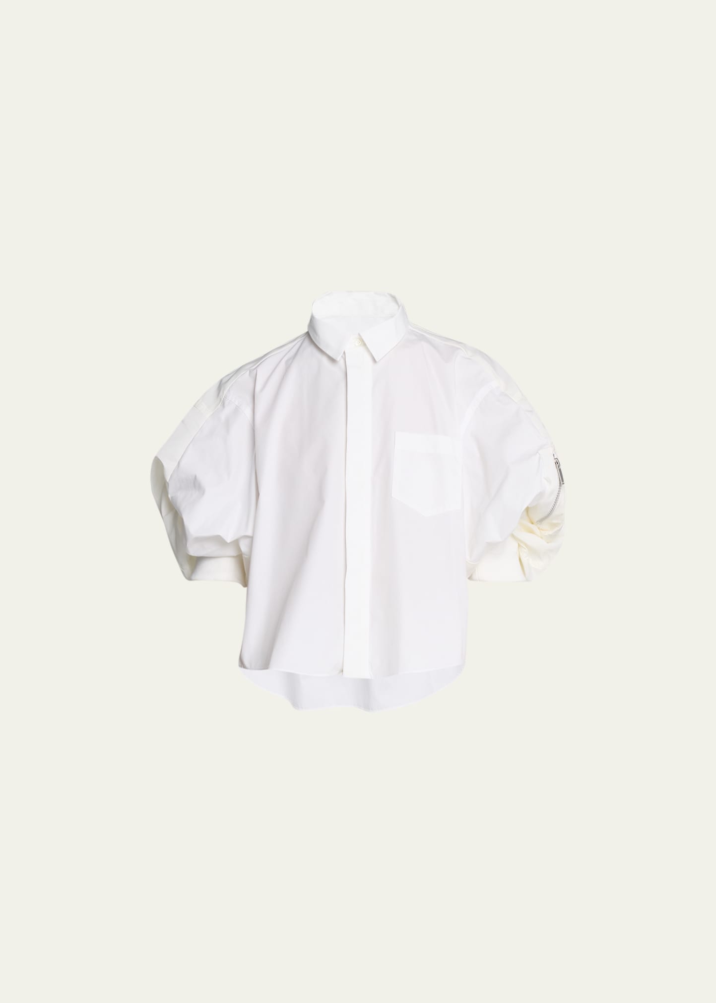 Sacai Nylon Puff Sleeve Button Down Shirt In Off White | ModeSens