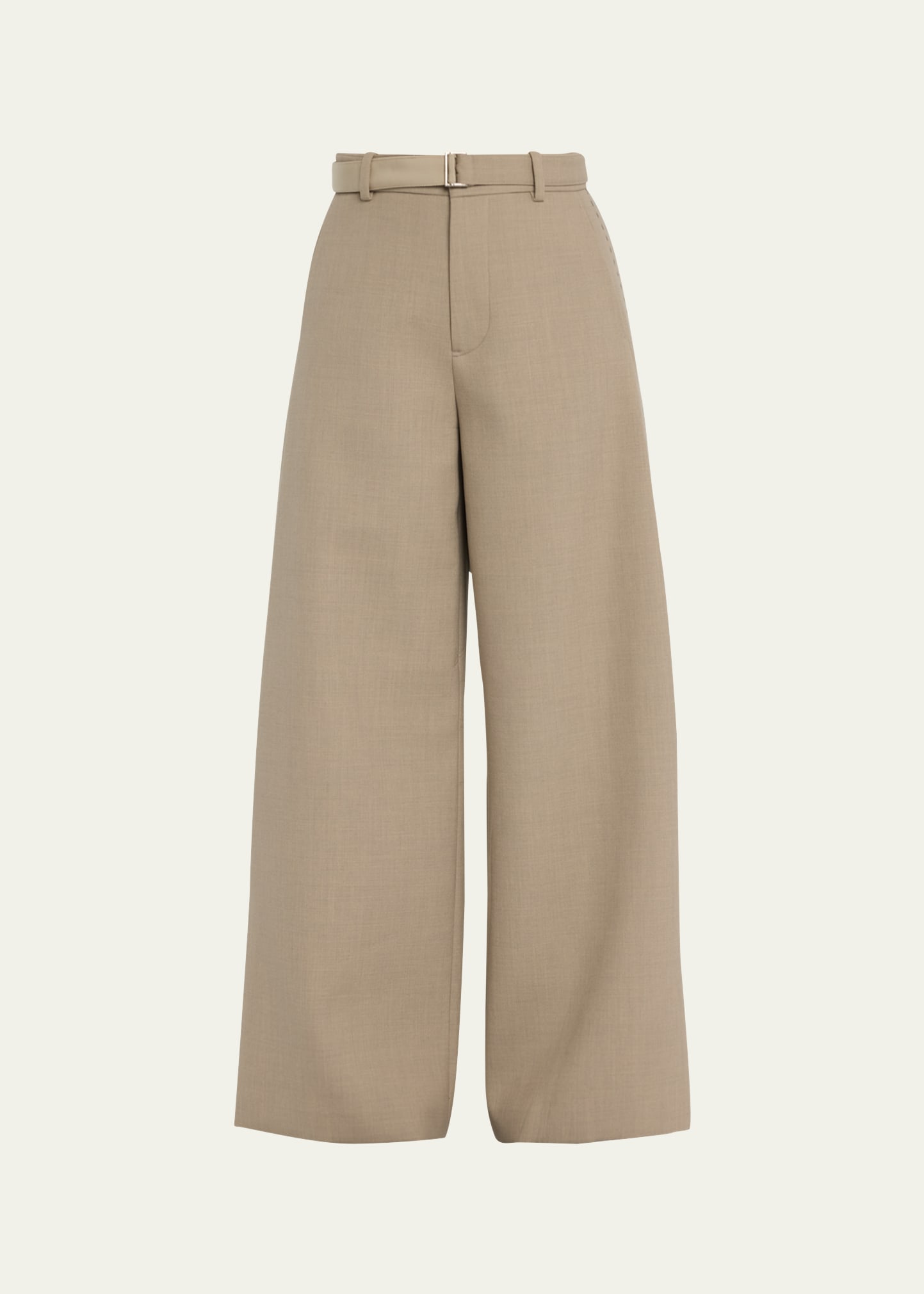 SACAI BONDED WIDE-LEG BELTED TROUSERS
