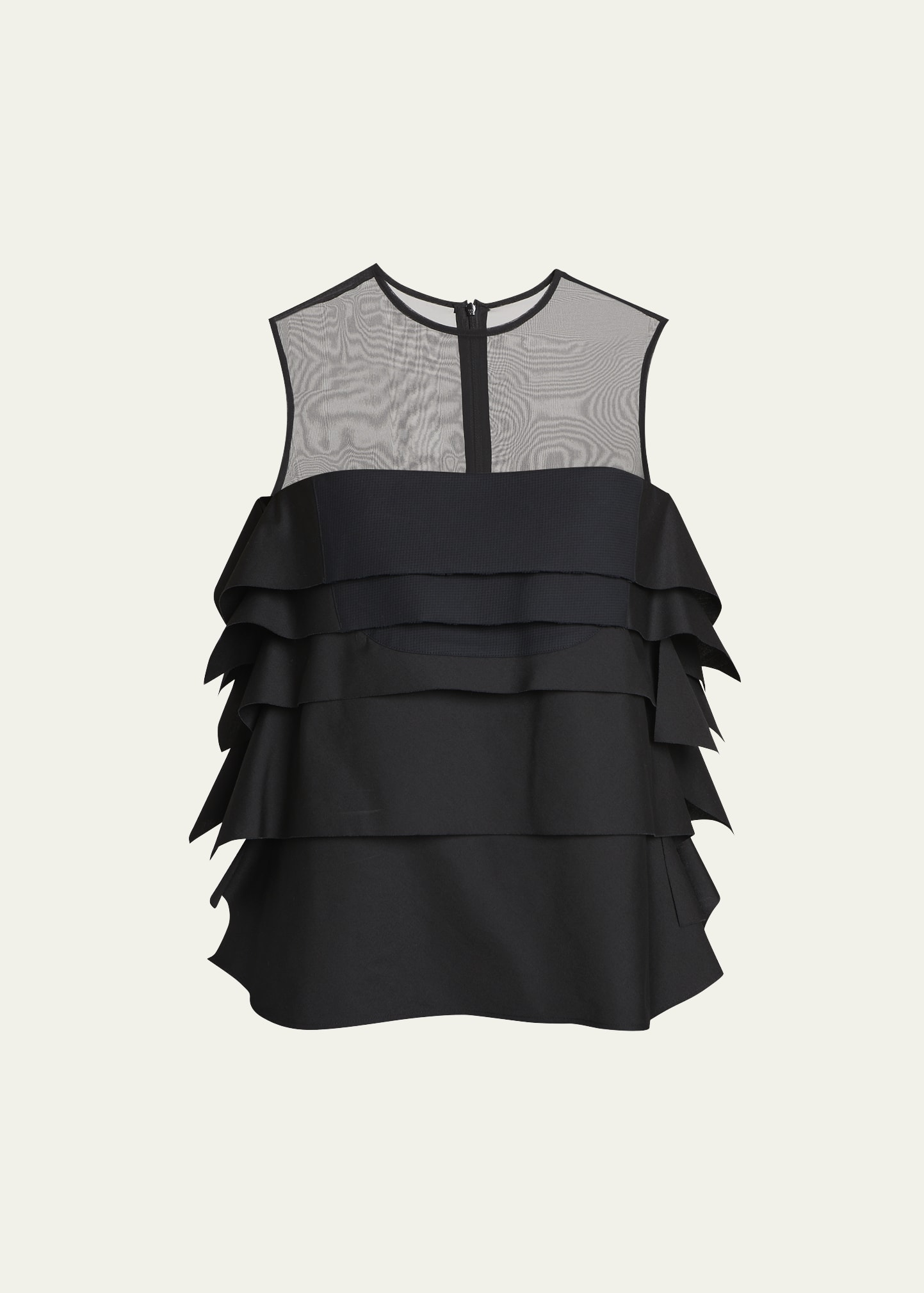 Sacai Ruffled Sheer-yoke Sleeveless Top In Off White