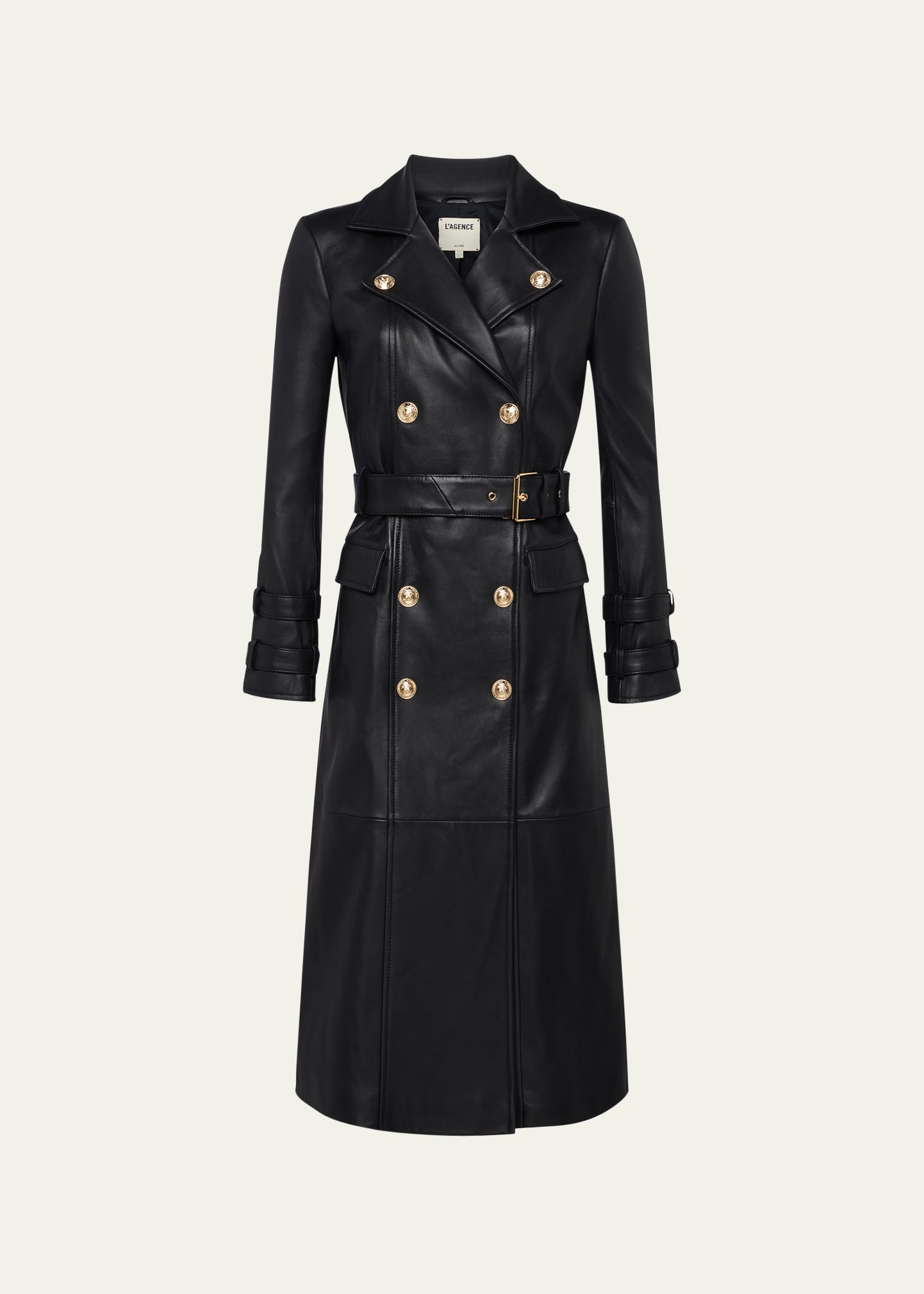 L AGENCE CELINA LEATHER TRENCH COAT