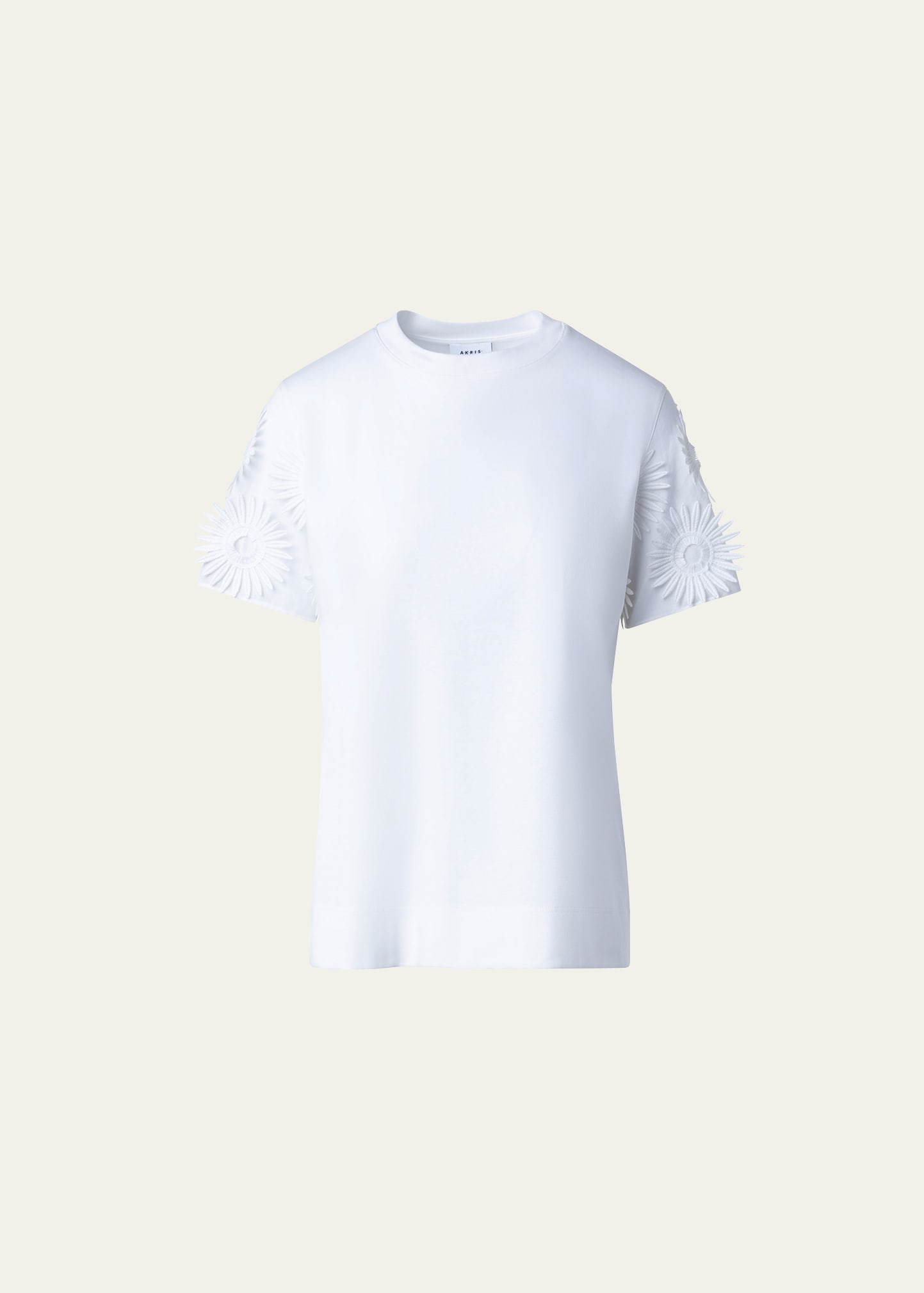 AKRIS PUNTO HELLO SUNSHINE COTTON JERSEY T-SHIRT WITH SUPERPOSE EMBROIDERY