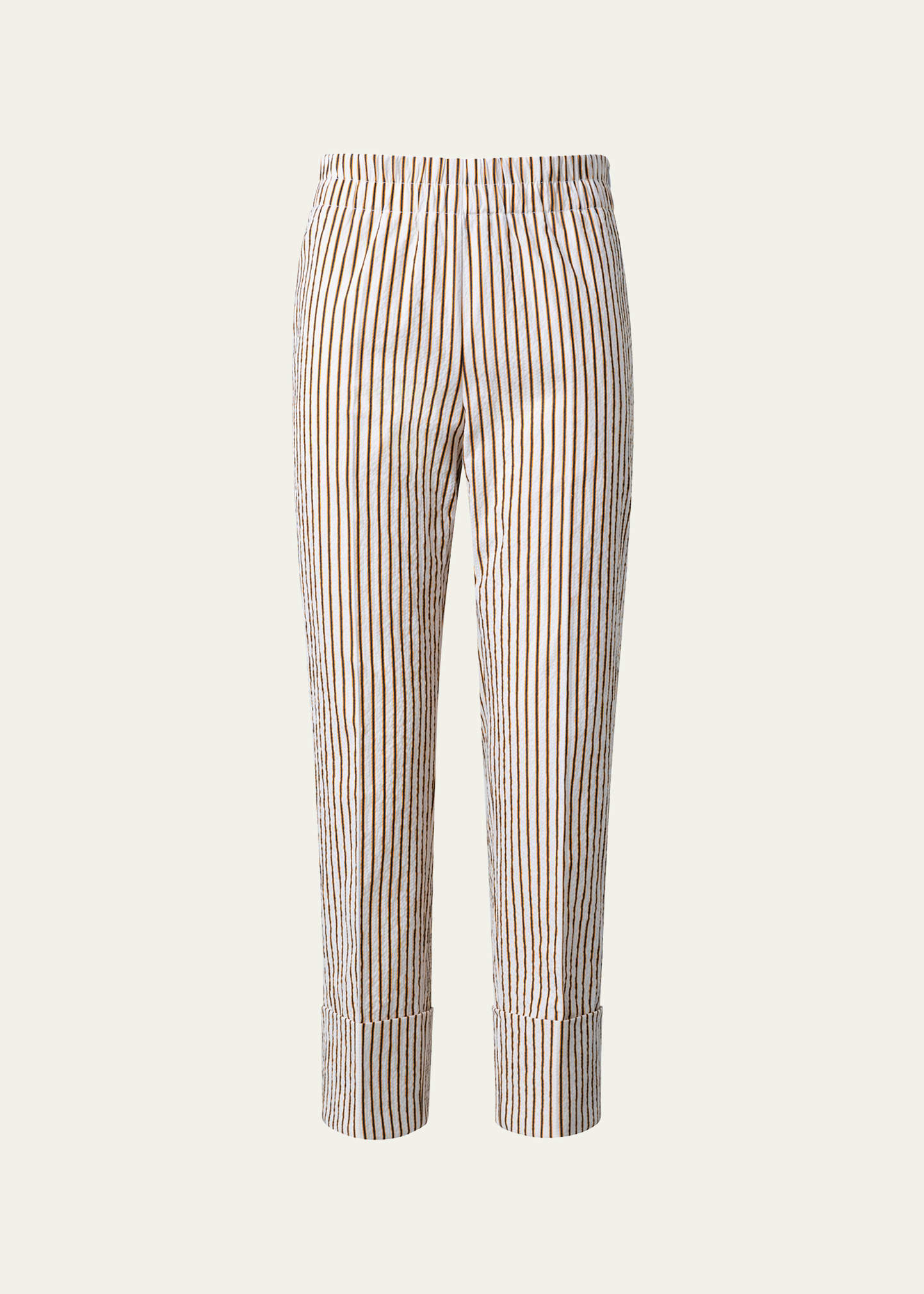 Shop Akris Punto Farell Cotton Seersucker Striped Pants In Cream-sun-black