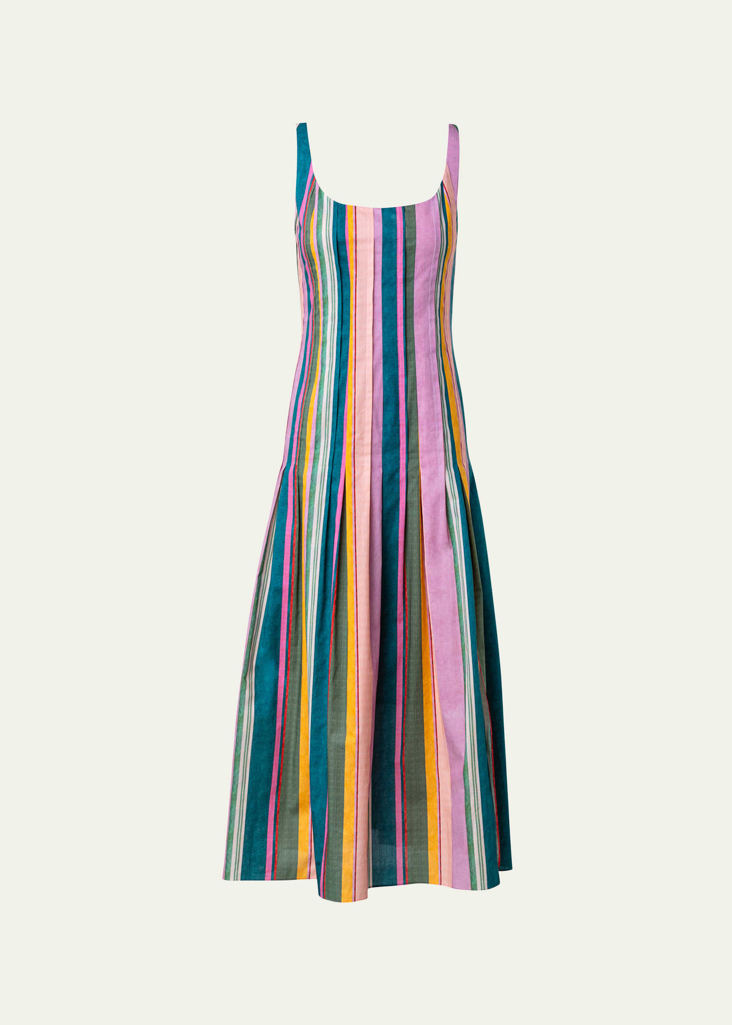 Shop Akris Punto Chair Striped Cotton Midi Dress In Mauve-multicolor