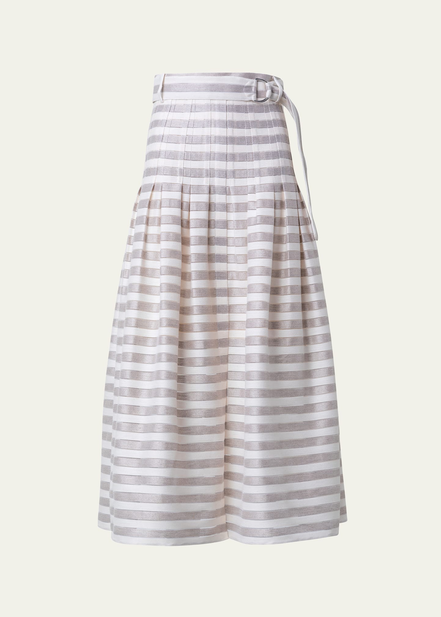 Shop Akris Punto Linen Blend Kodak Striped Midi Skirt With Belt In Flax-cream