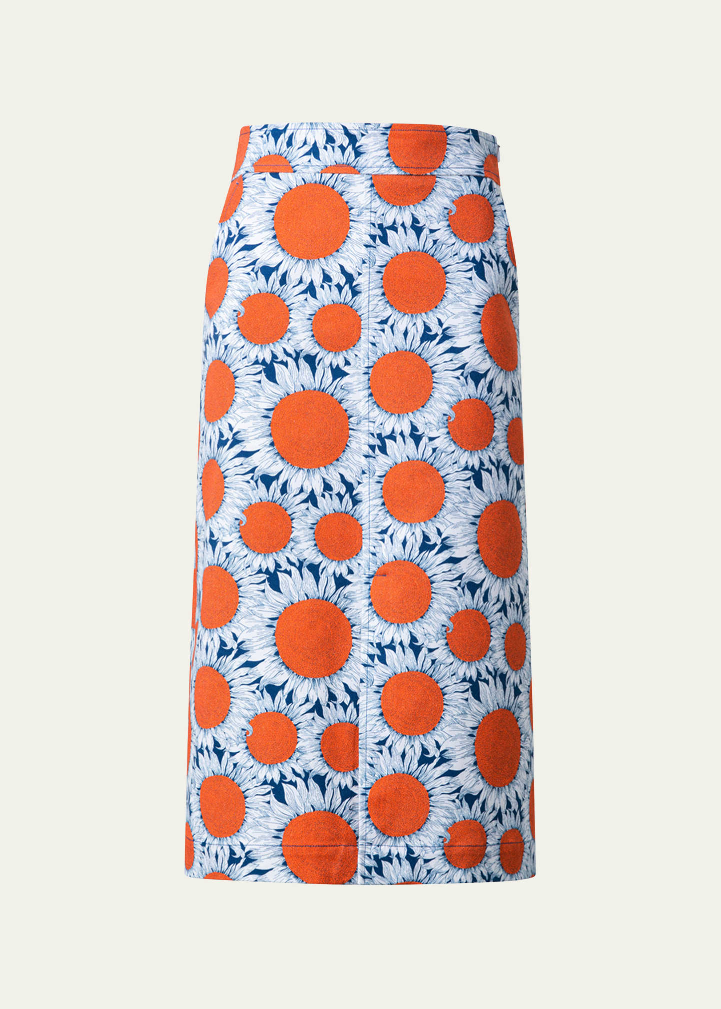 Shop Akris Punto Hello Sunshine Print Denim Midi Skirt In Cream-orange-navy