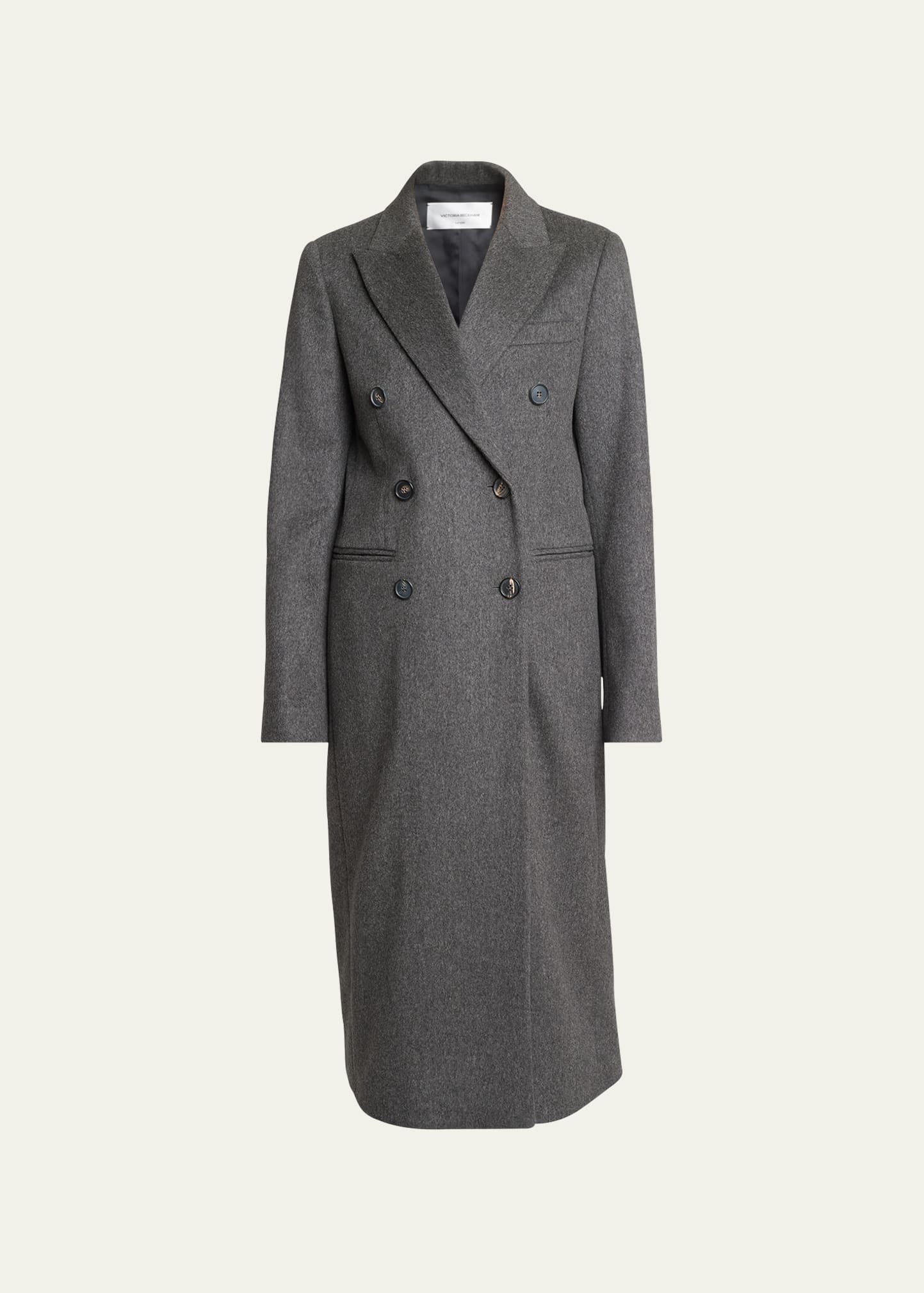 Victoria Beckham Double-breast Tailored Slim Wool Coat In Grey Melange