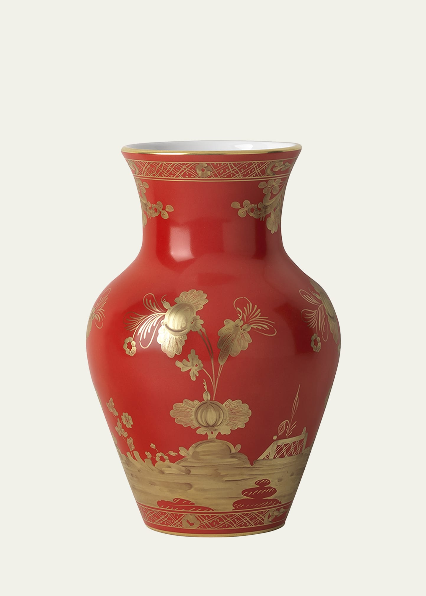 Ginori 1735 Red Oriente Italiano Ming Vase In Oirubrum