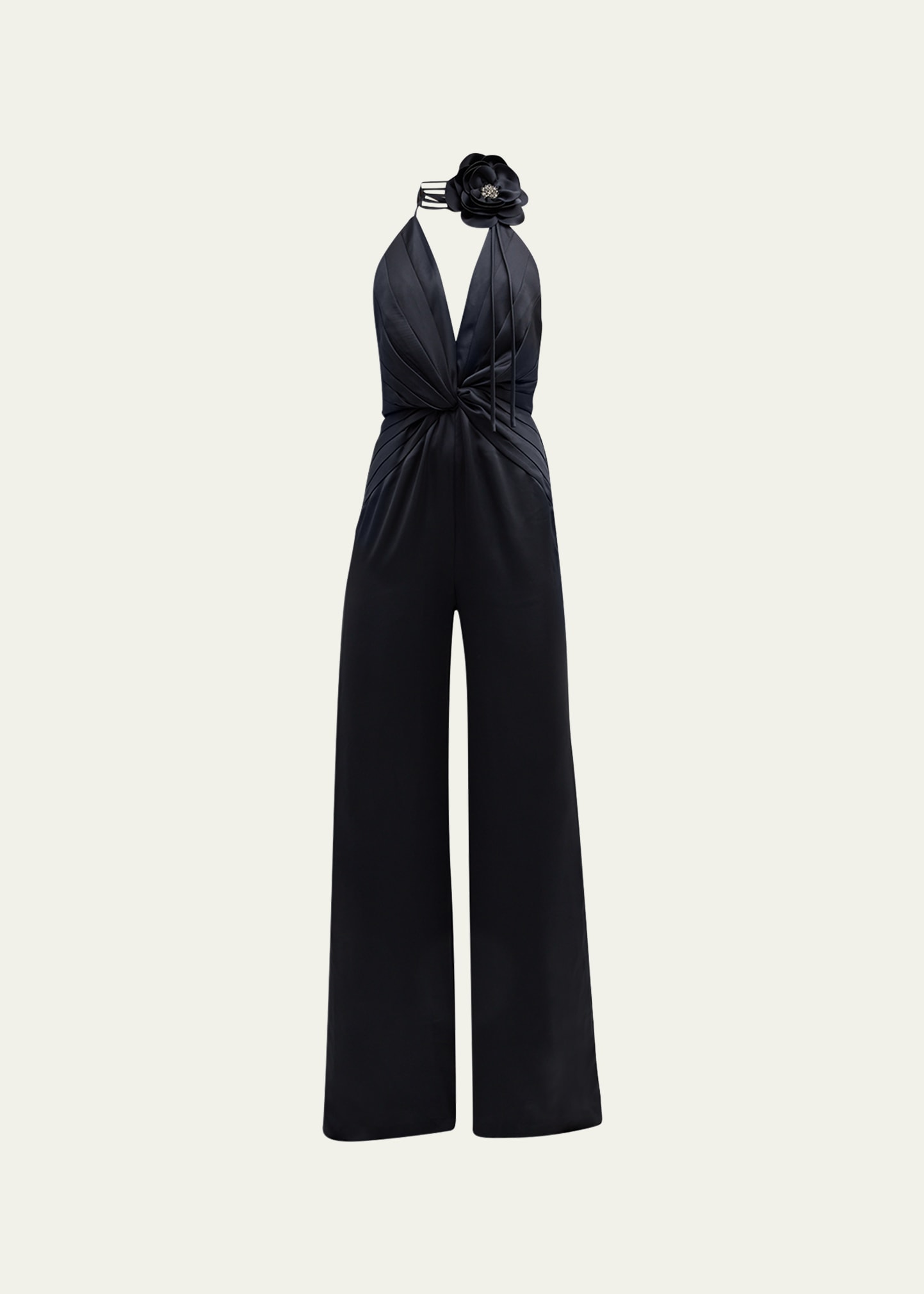 RAMY BROOK ANGELINA PLEATED TWIST-FRONT HALTER JUMPSUIT