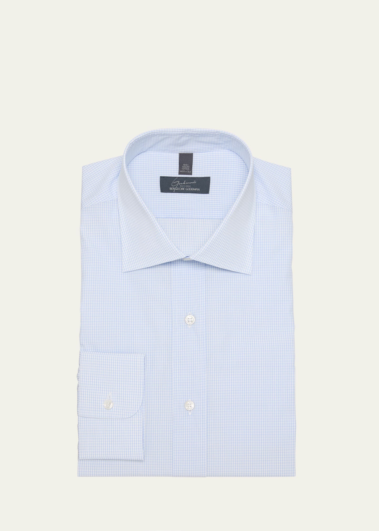 Bergdorf Goodman Men's Cotton Micro-check Dress Shirt In Lt Blu