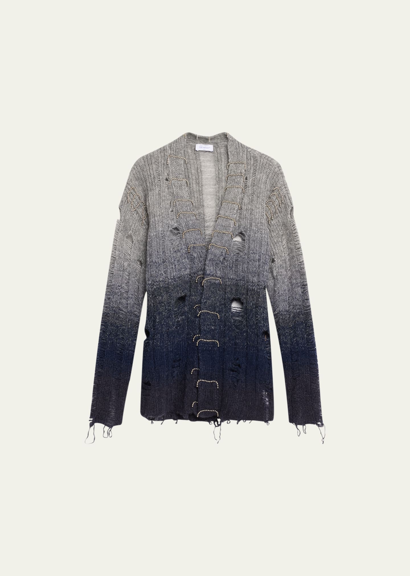 Shop Off-white Men's Degrade Distressed Cardigan In Grey/blue