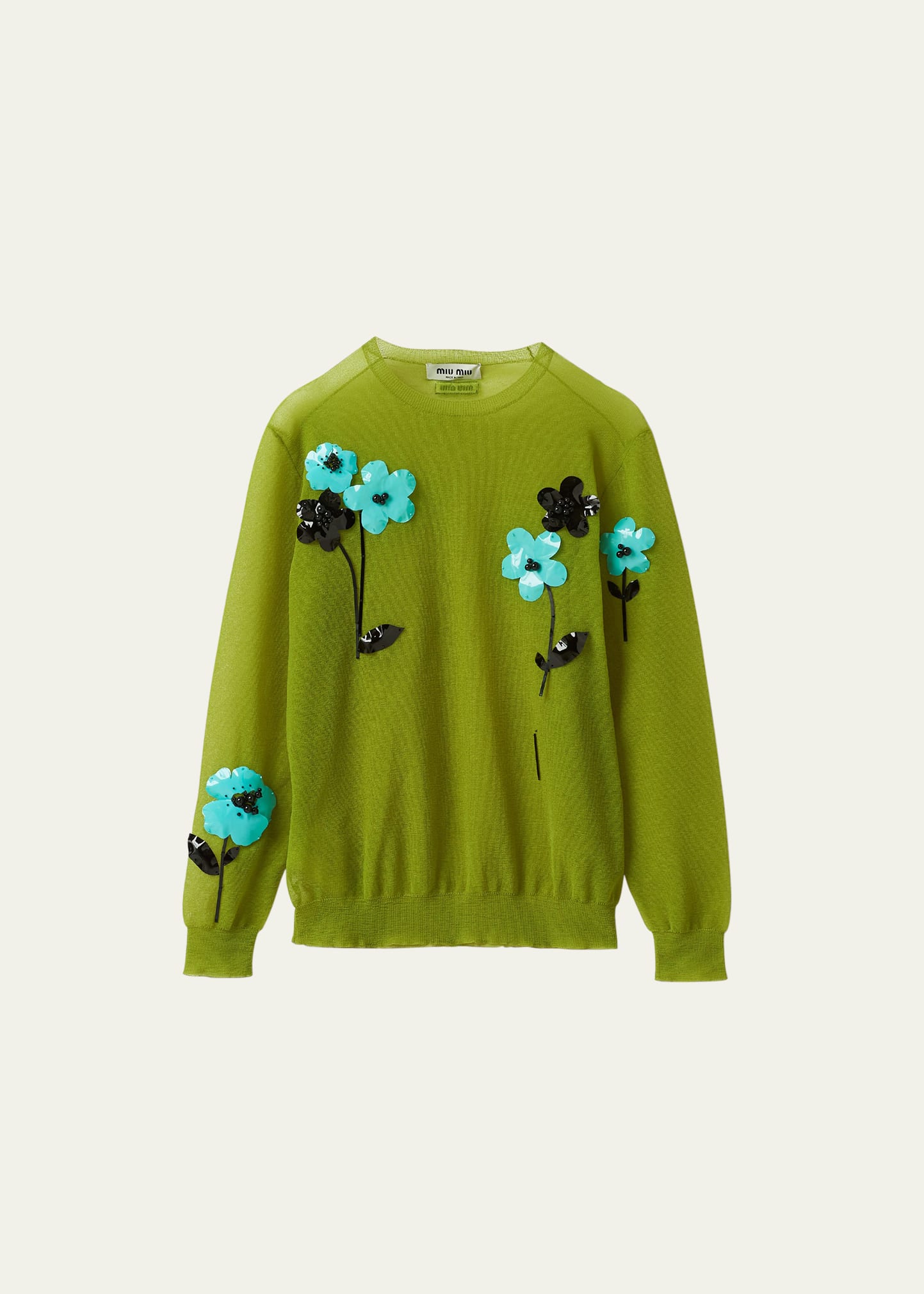 Miu Miu Floral-embellished Nylon Oversized Sweater In Green