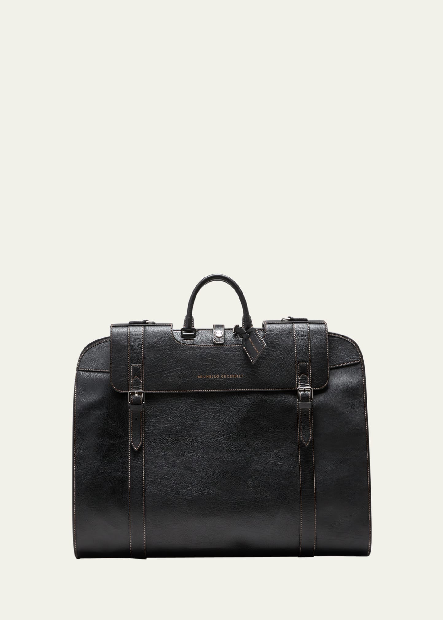 Shop Brunello Cucinelli Men's Leather Garment Bag In C101 Black
