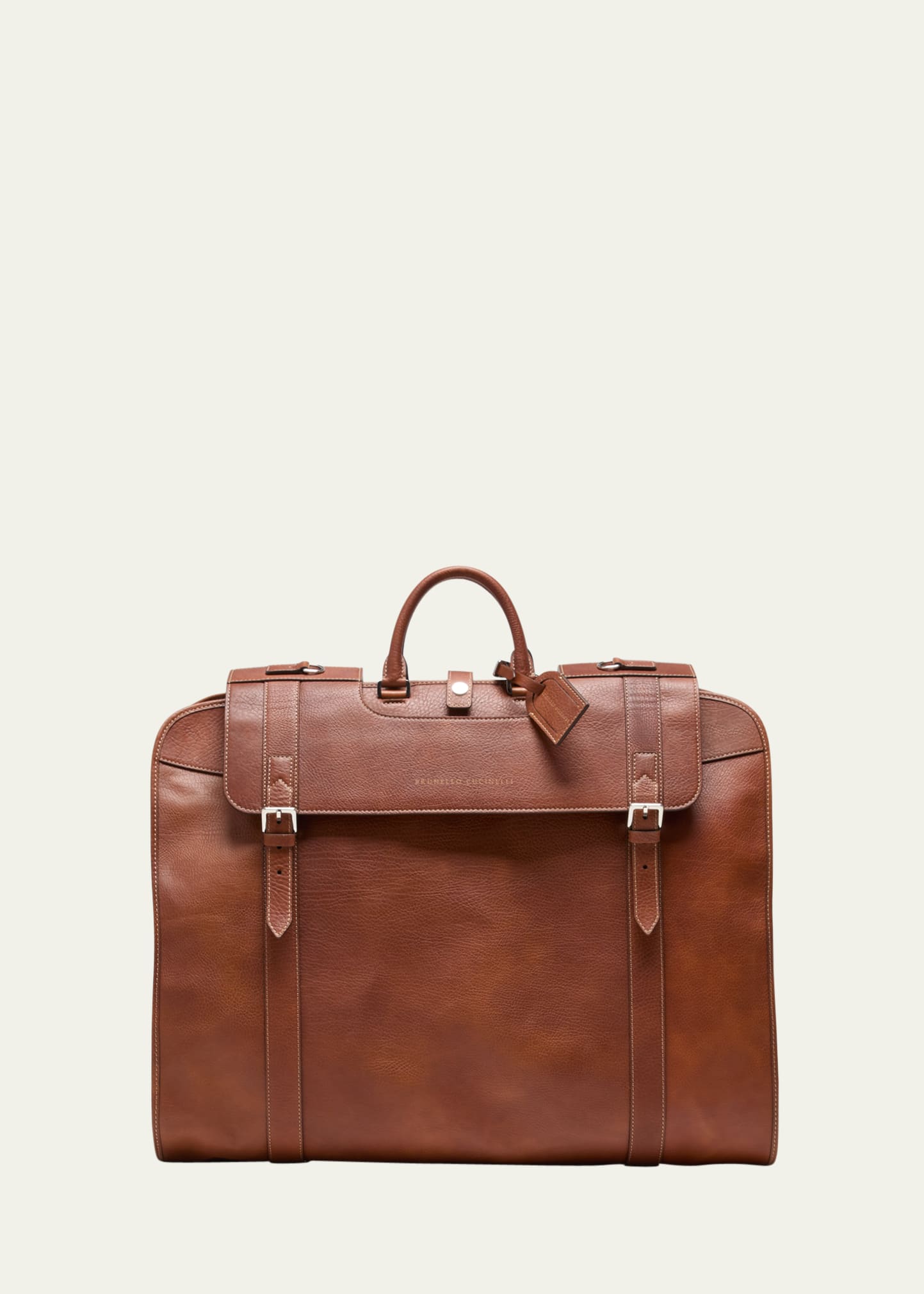 Brunello Cucinelli Full-grain Leather Garment Bag In Brown