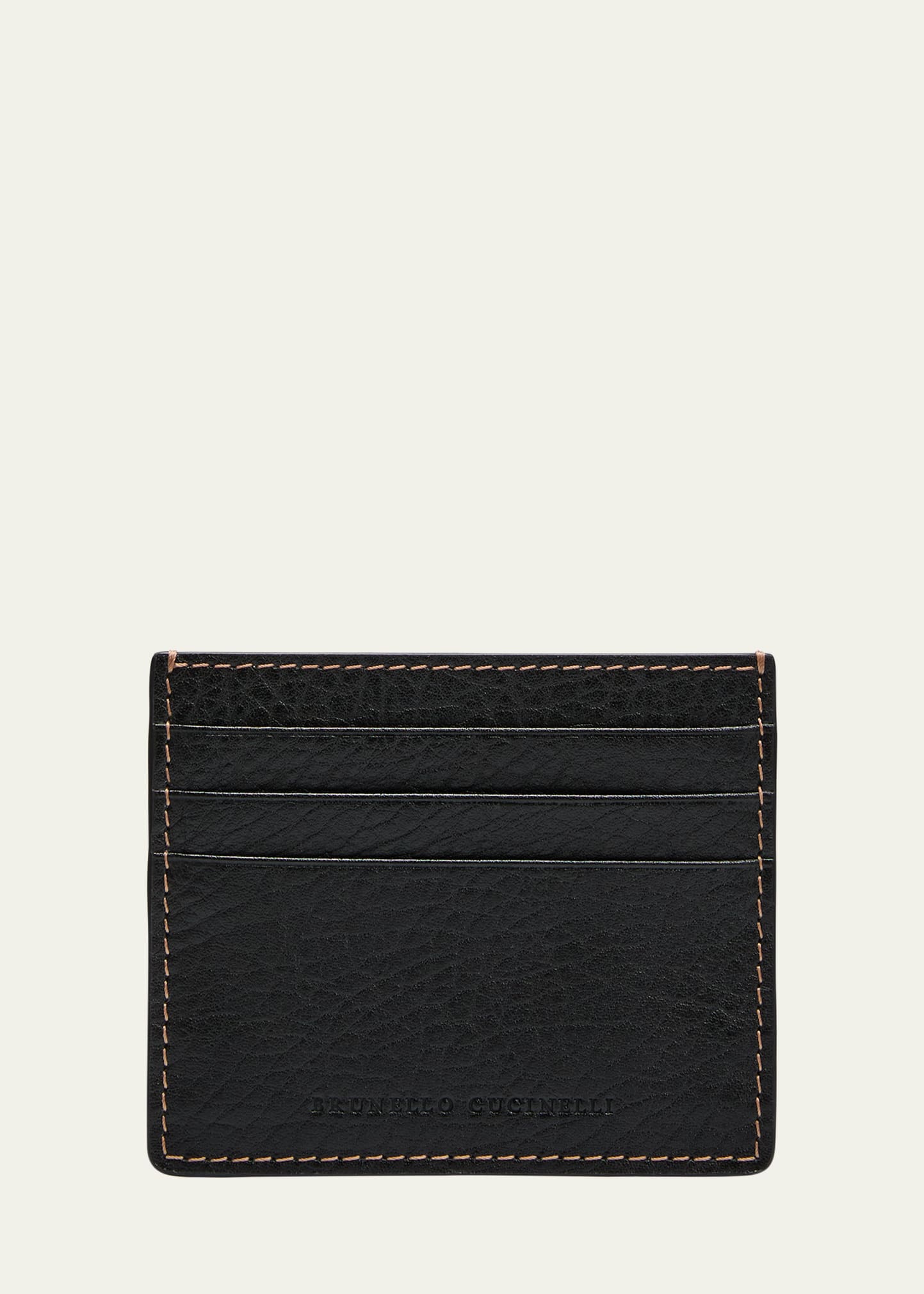 Brunello Cucinelli Men's Grained Leather Mini Card Holder In C101 Black