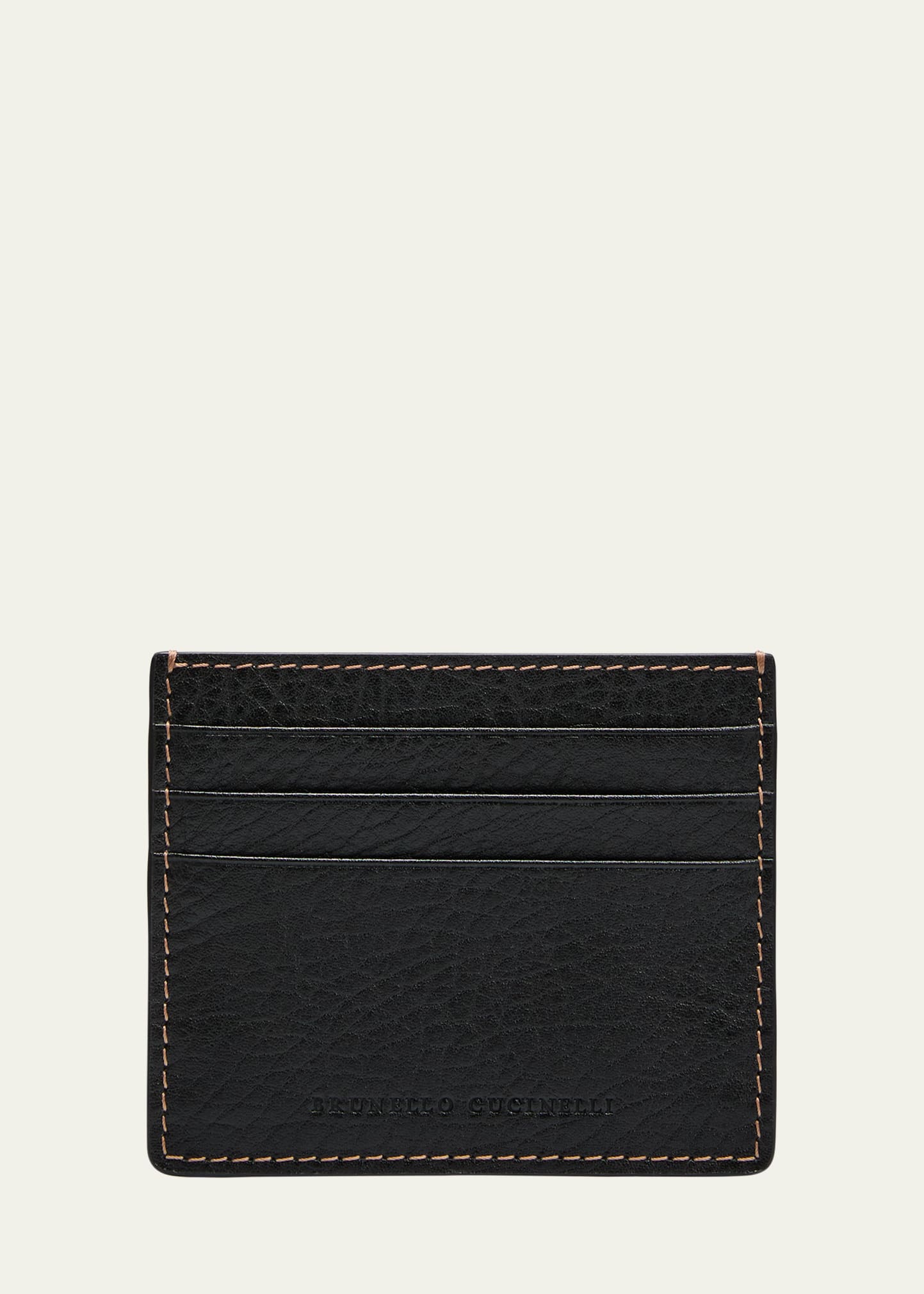 Brunello Cucinelli Compact Textured Cardholder Contrast Stitching In C101 Black
