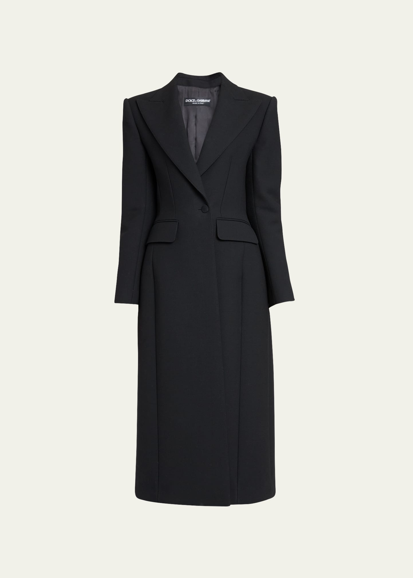 Shop Dolce & Gabbana Long Wool Cady Coat In Black
