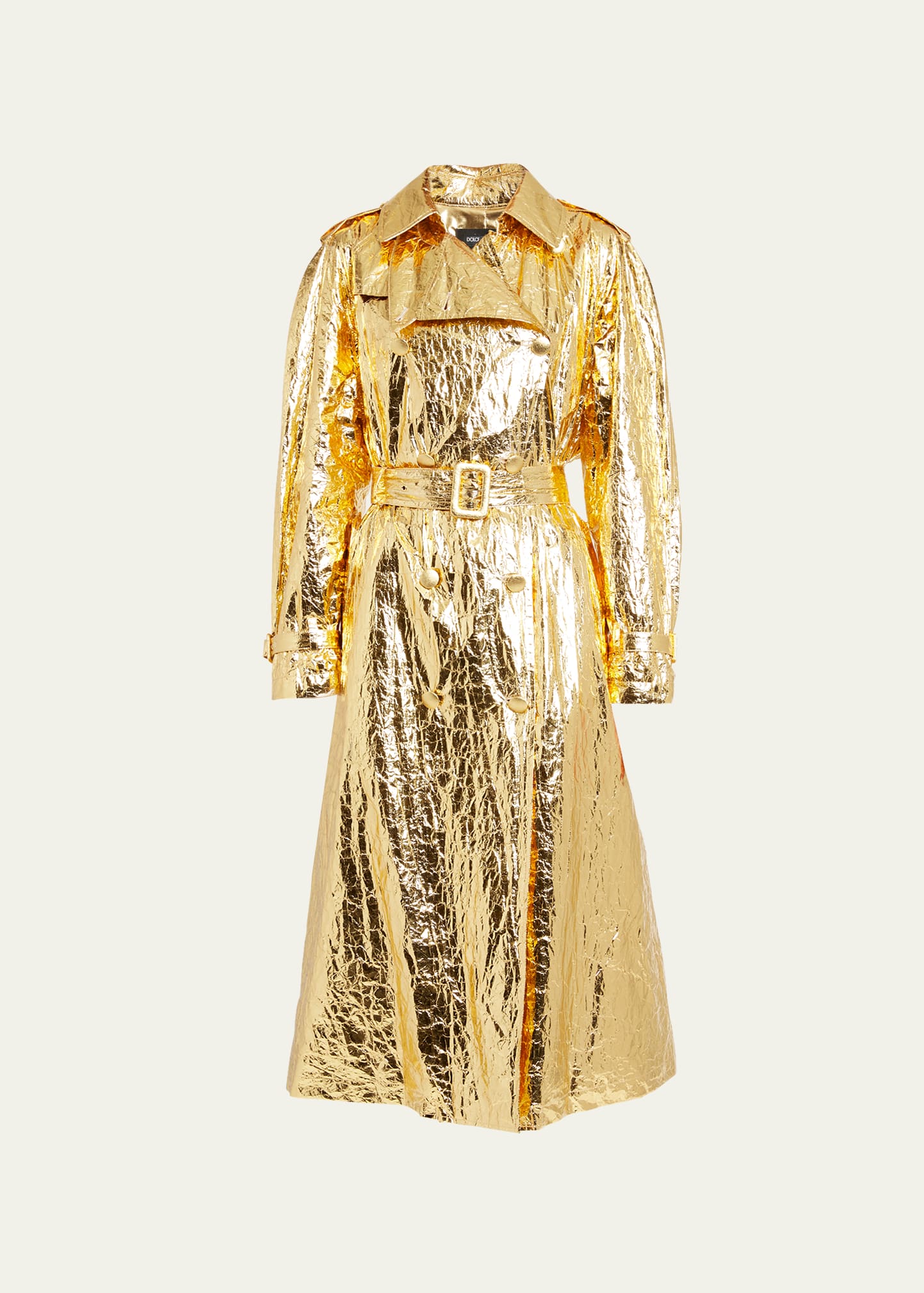 DOLCE & GABBANA CRINKLED METALLIC TRENCH COAT WITH BELT