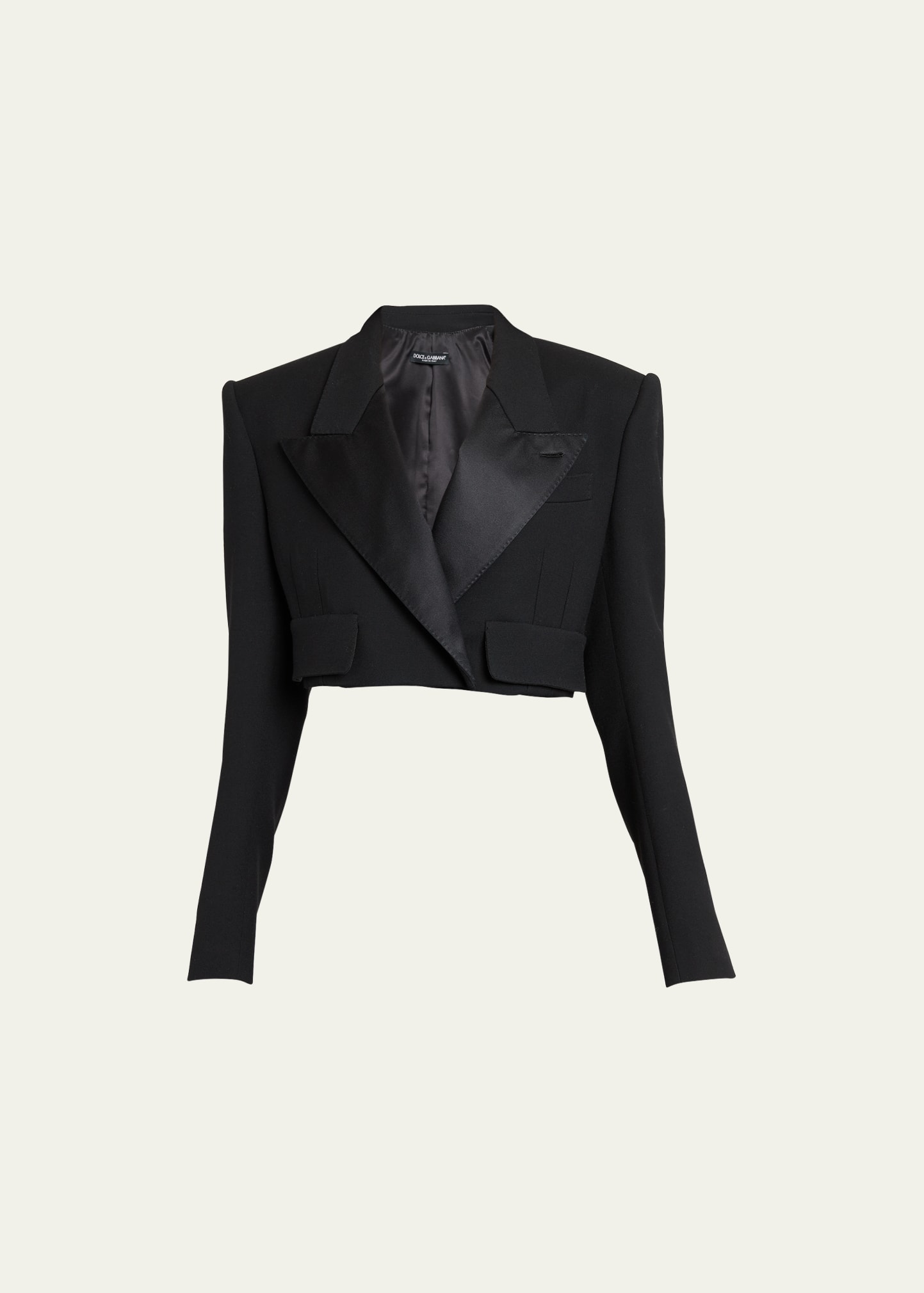Dolce & Gabbana Black Cropped Jacket With Satin Revers In Wool Woman In Black