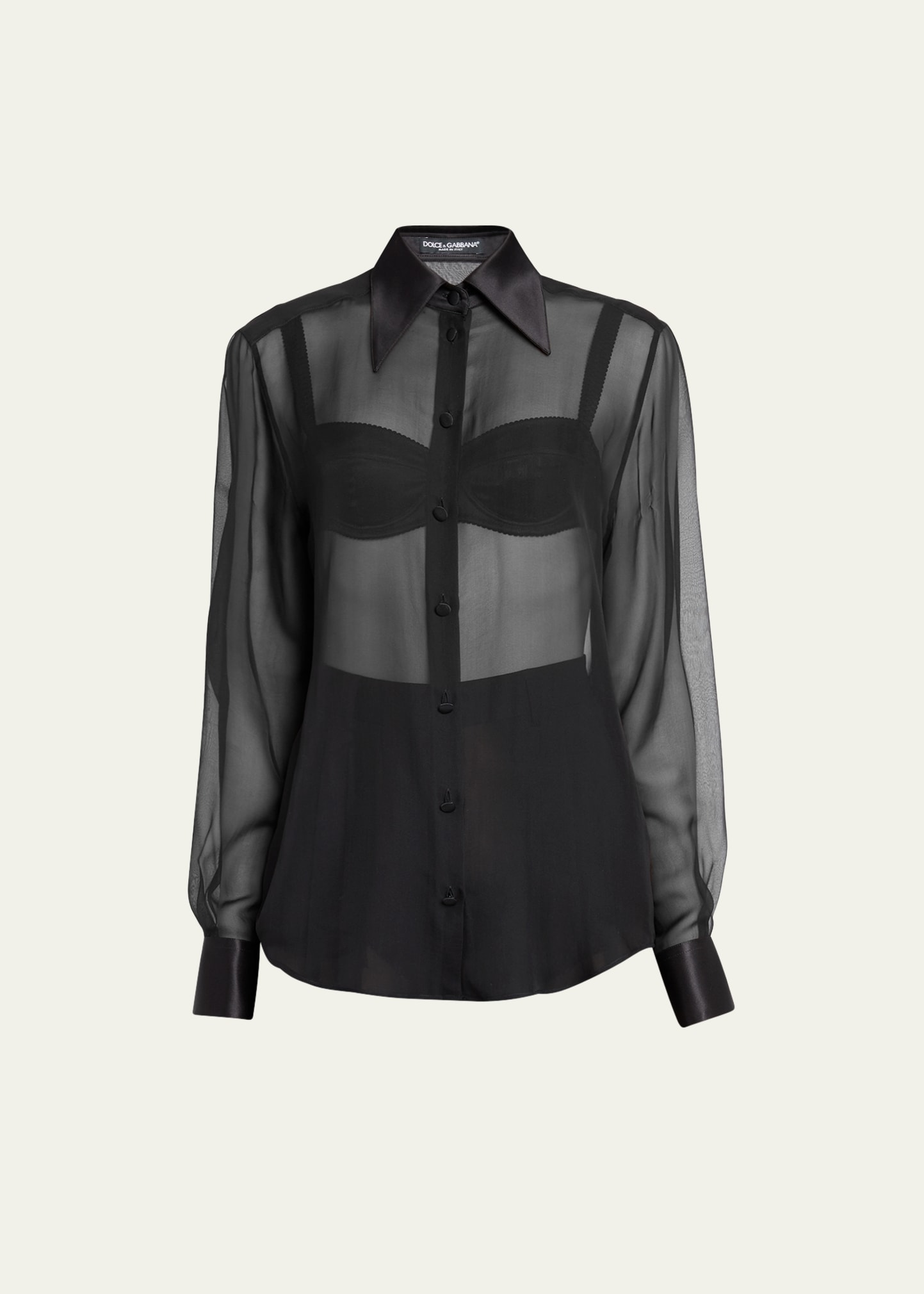 Dolce & Gabbana Satin-lapel Sheer Silk Chiffon Long Coat In Black