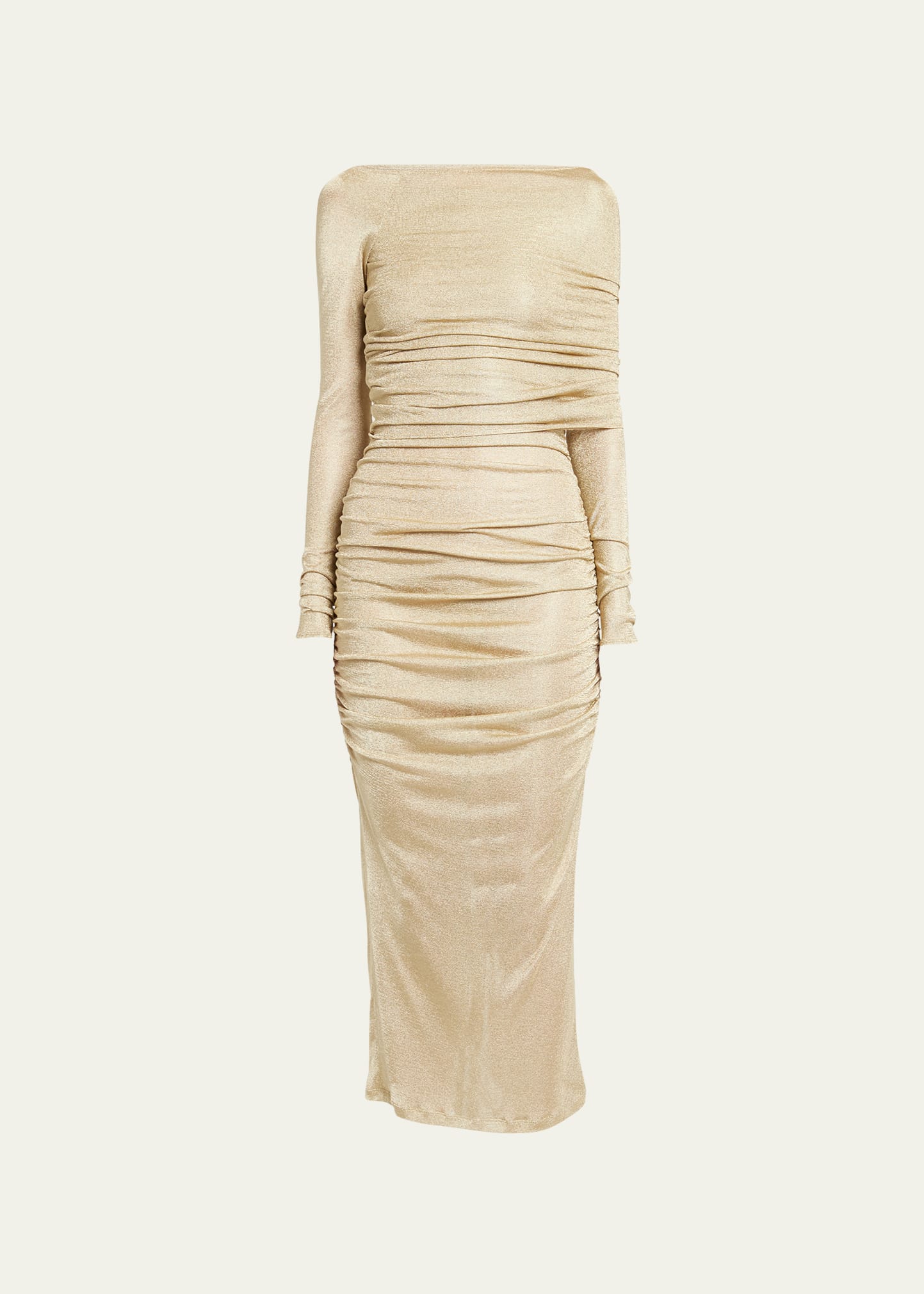 Shop Dolce & Gabbana Lurex Longuette Midi Dress With Detachable Sleeve In Gold