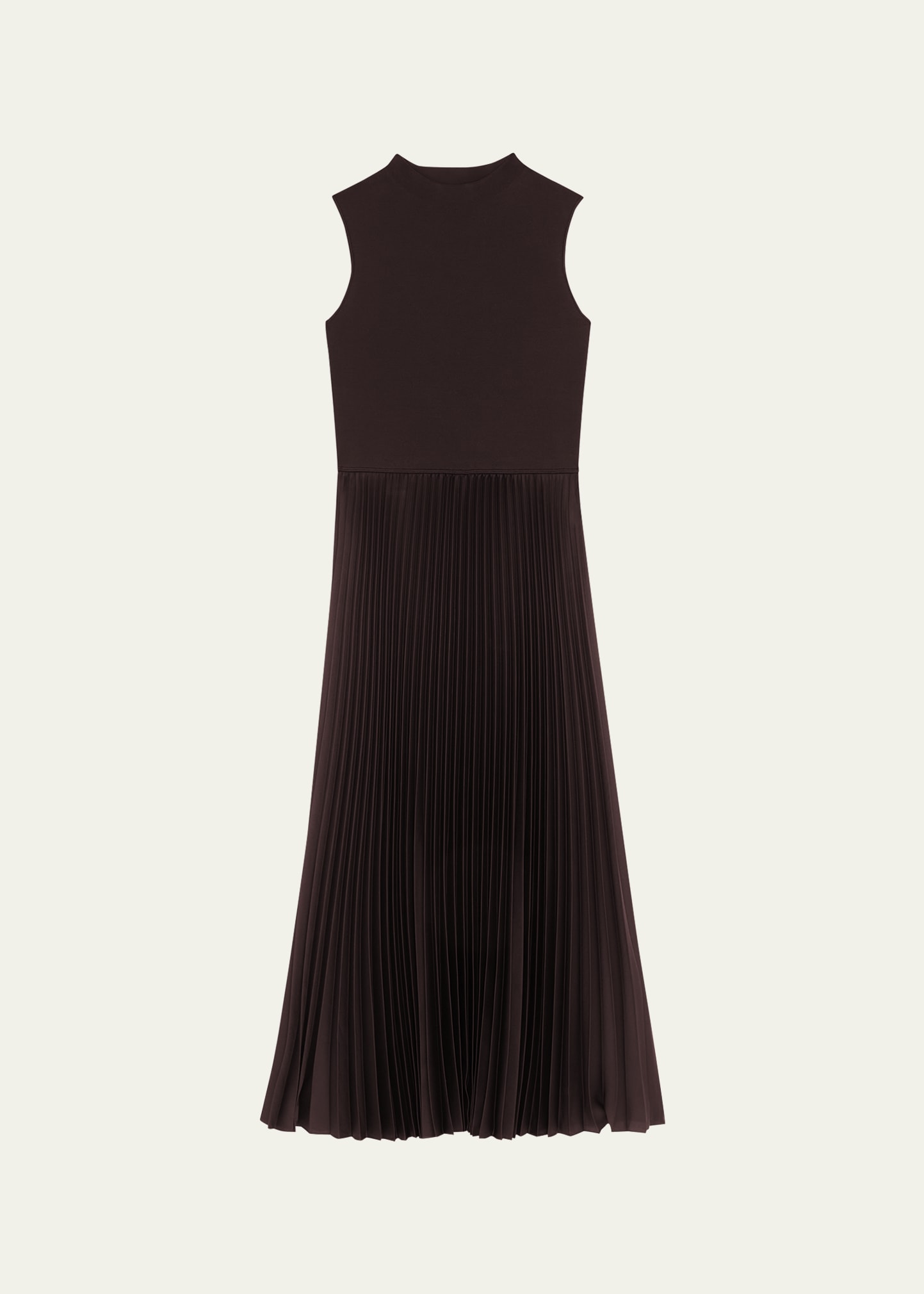 Theory Sleeveless Satin Pleated Combo Midi Dress In Mnk