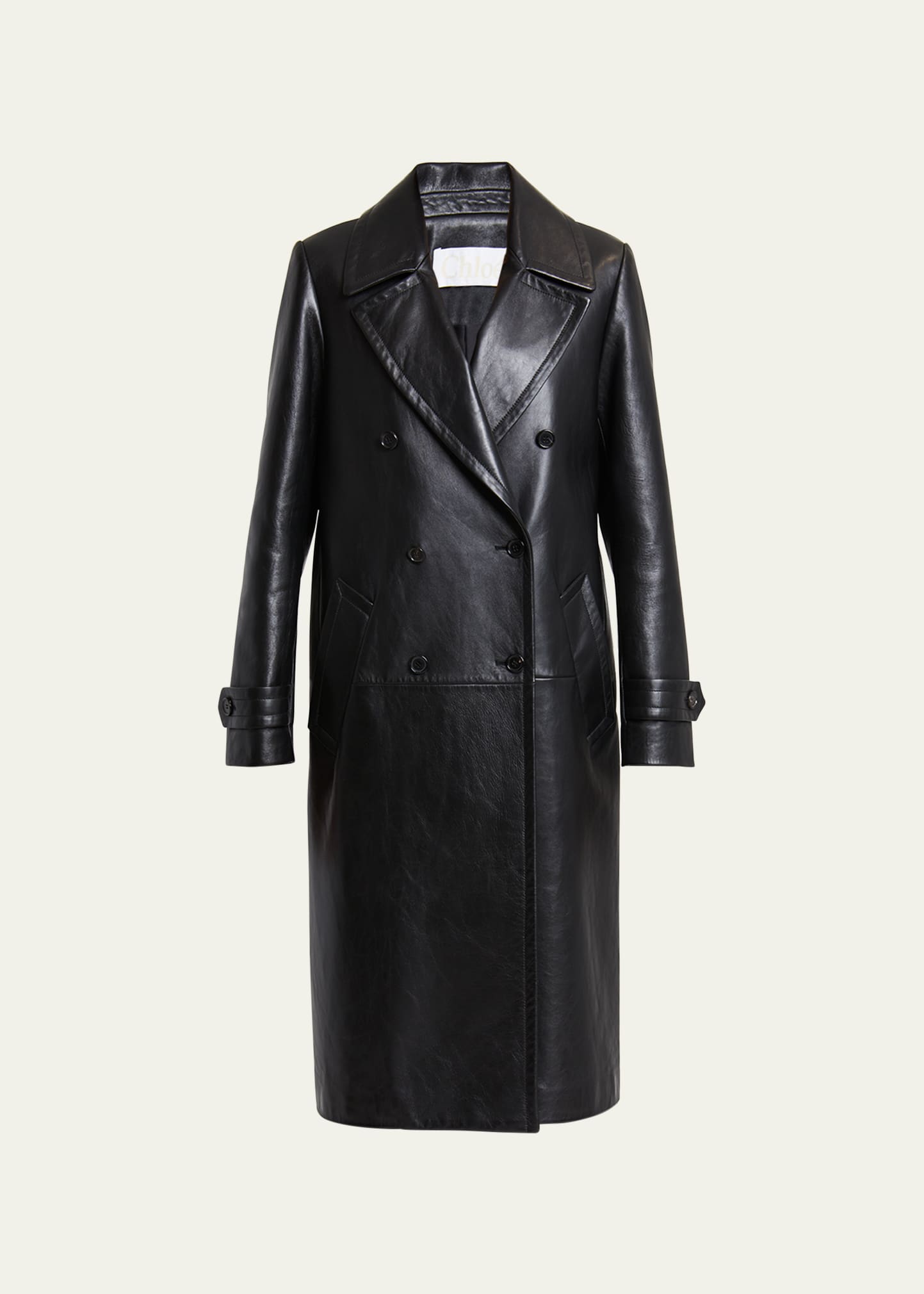 Chloé Double-breasted Shiny Leather Overcoat In Black