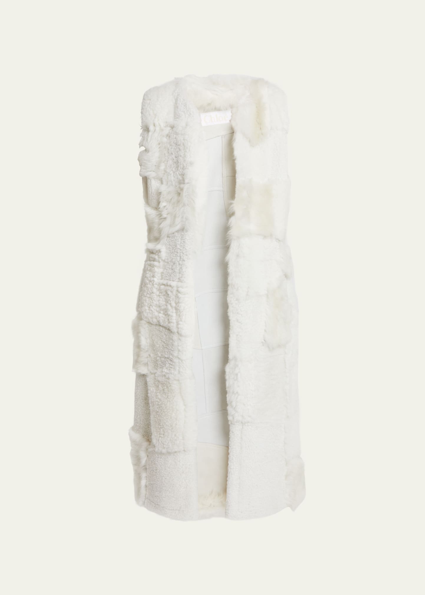 Chloé Patchwork Shearling Vest In White