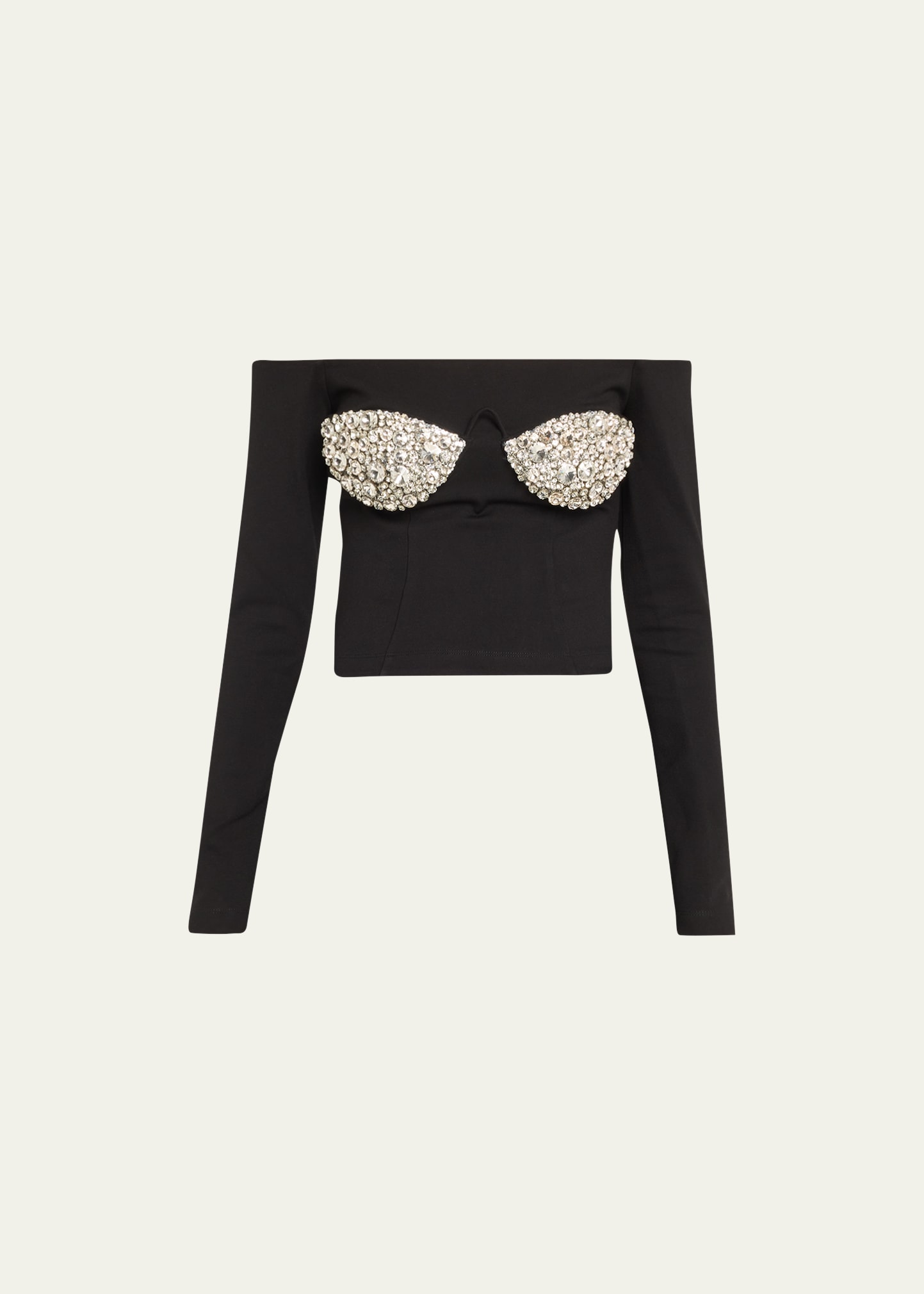 Area Off-the-shoulder Crystal-embellished Ponte Top In Black