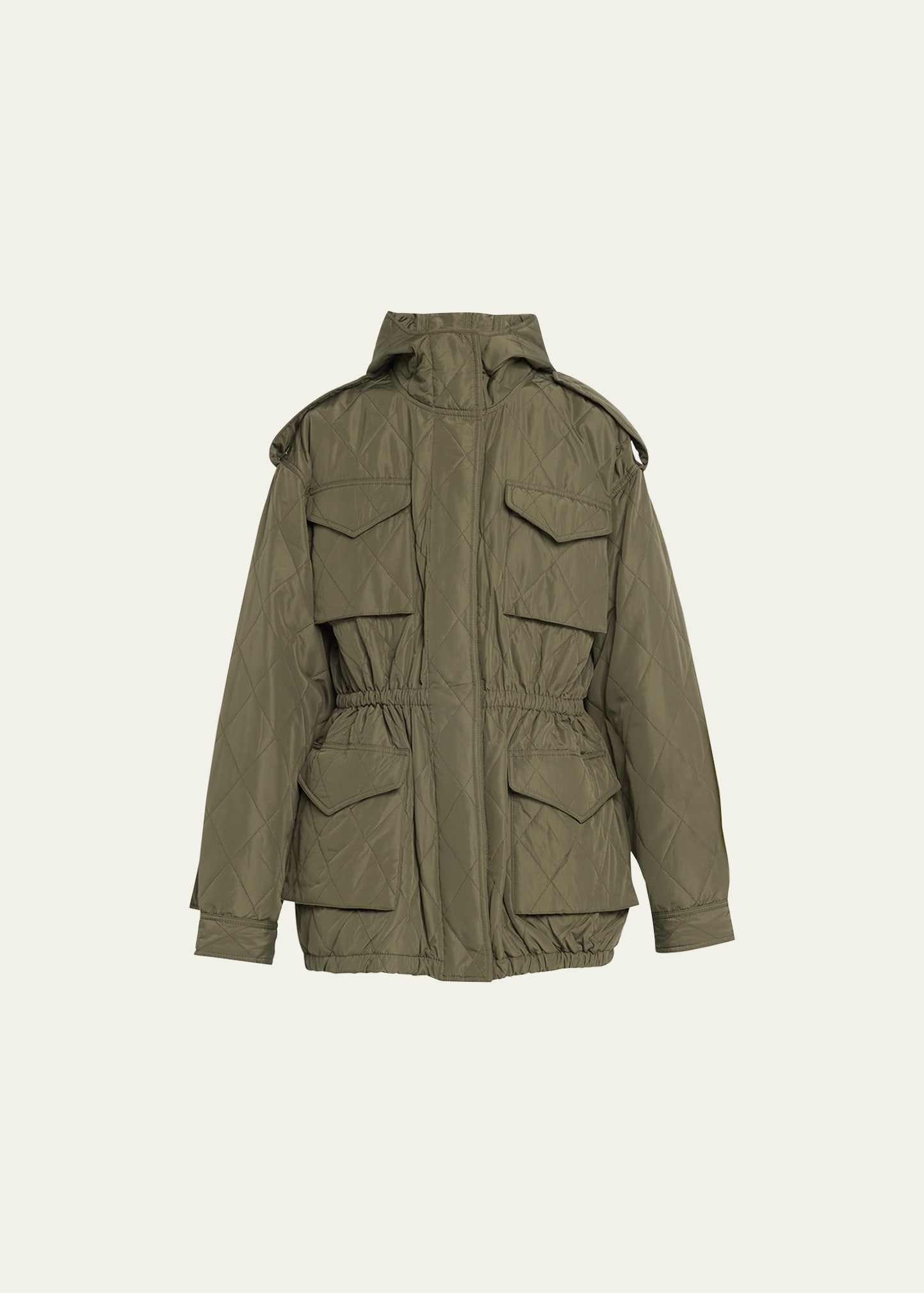Shop Norma Kamali Quilted Hooded Cargo Jacket In Military