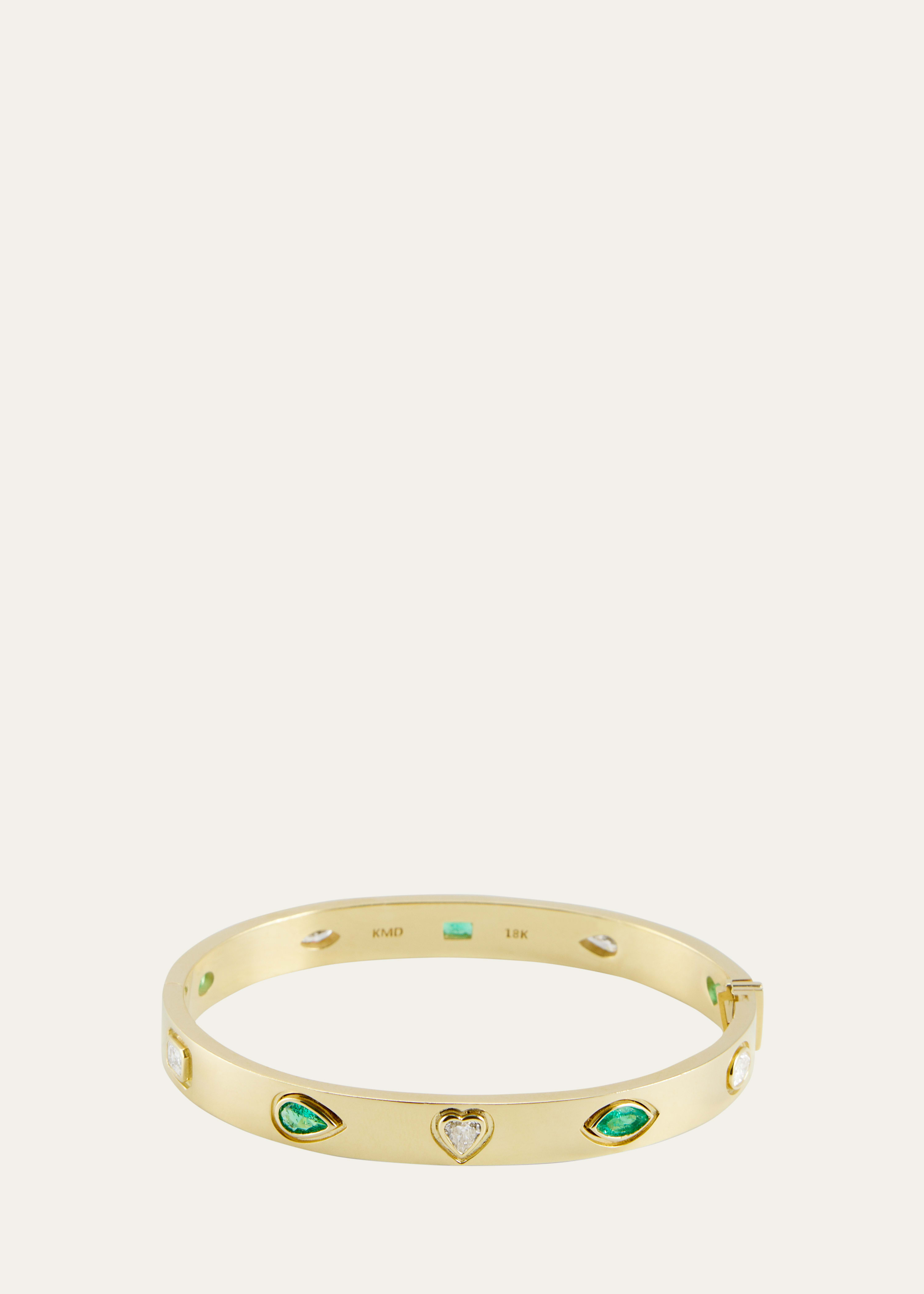 18k Yellow Gold Diamond and Emerald Bangle Bracelet