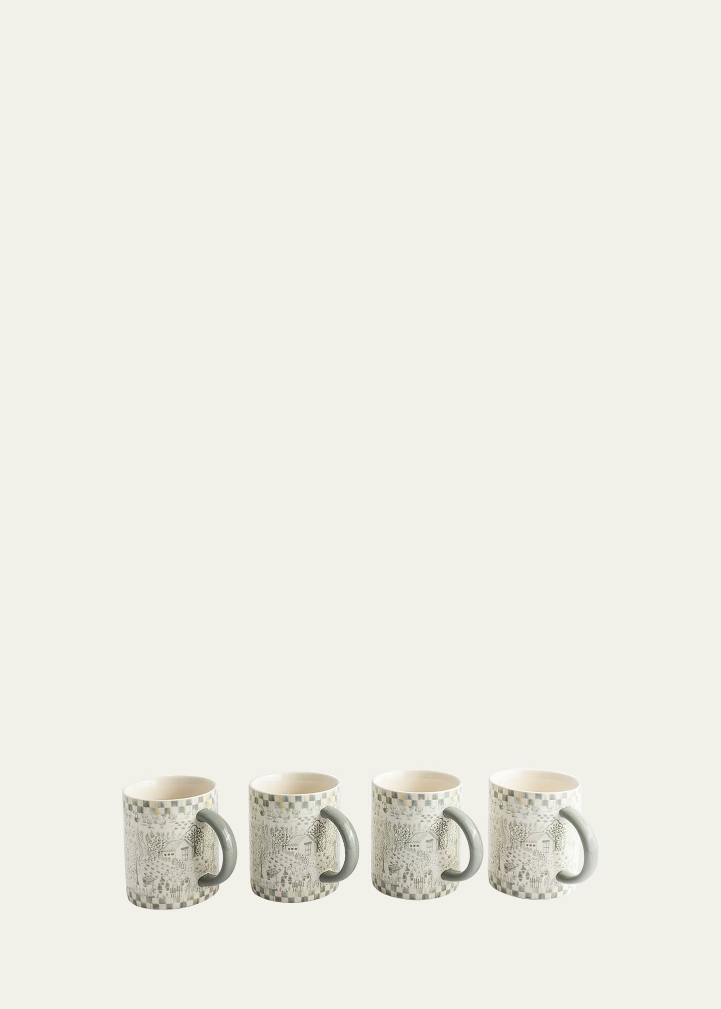 Mackenzie-childs Sterling Cottage Mugs, Set Of 4 In Gray