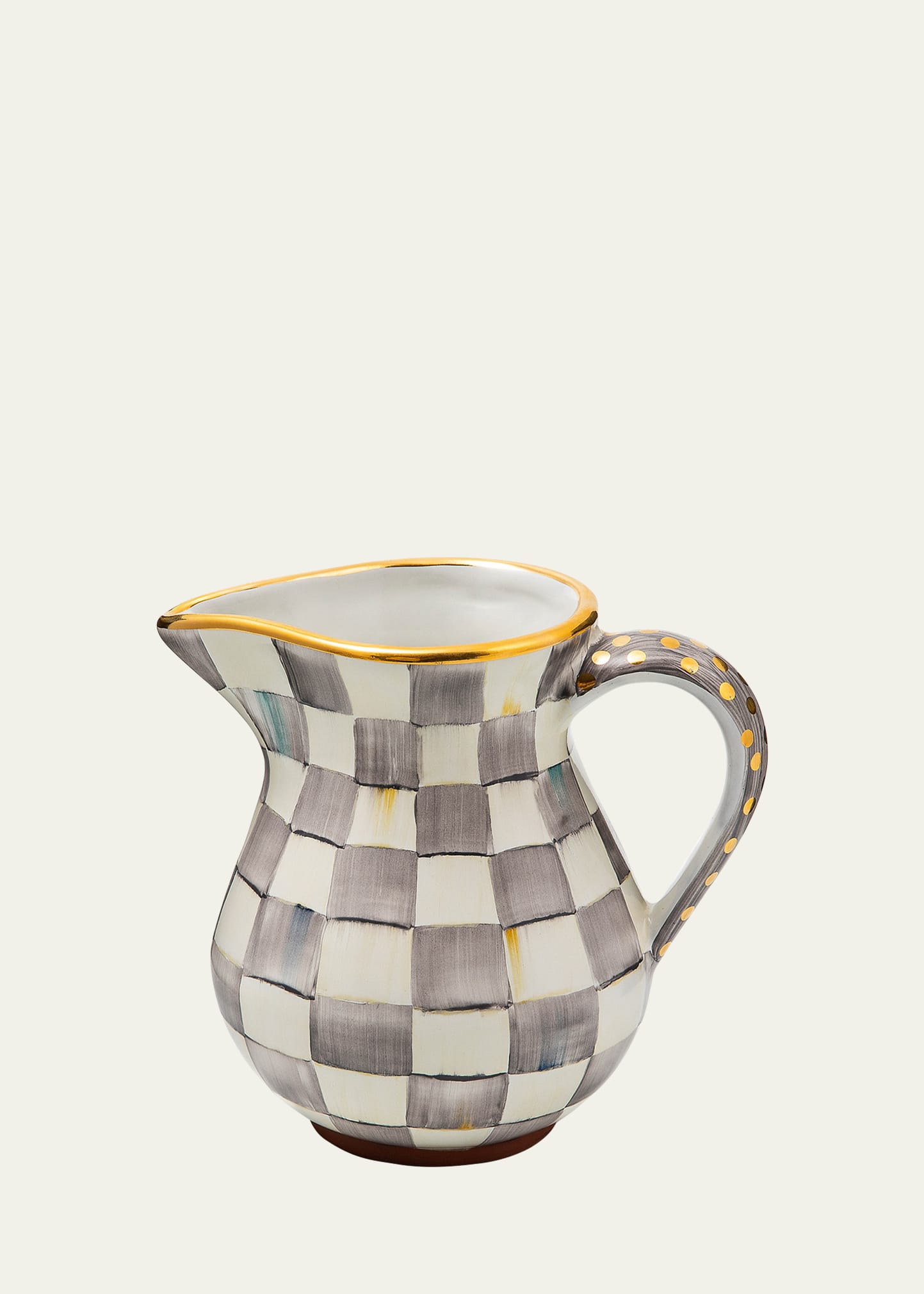 Mackenzie-childs Sterling Check Portly Pitcher, 52 Oz. In Gray