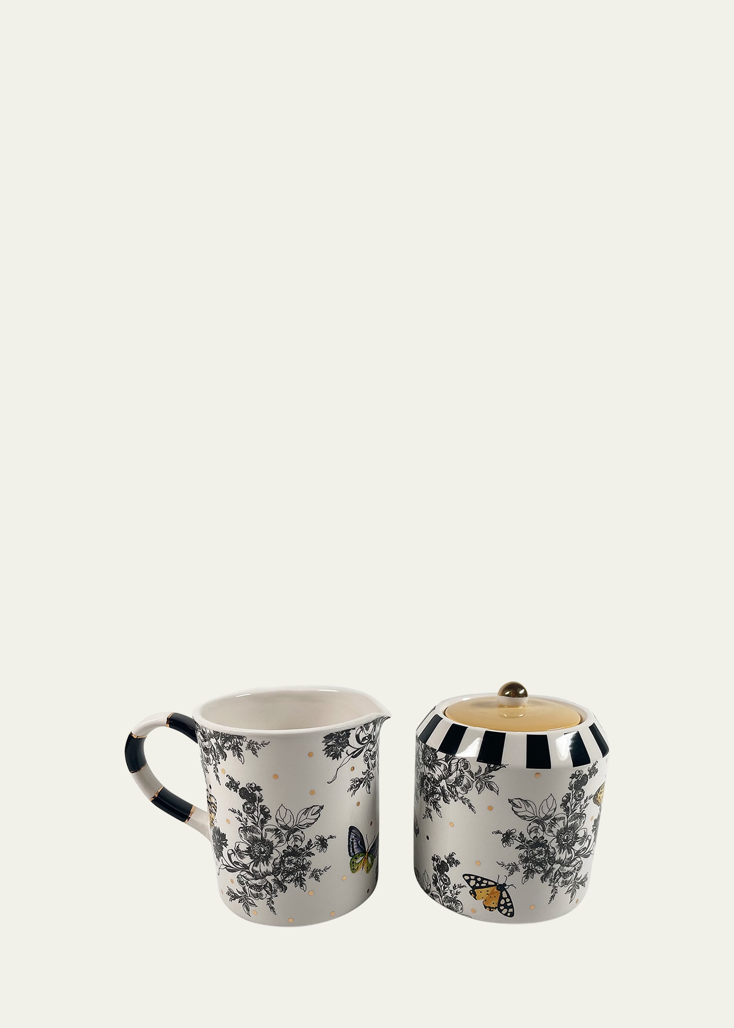Mackenzie-childs Butterfly Toile Creamer And Sugar Set In Gray