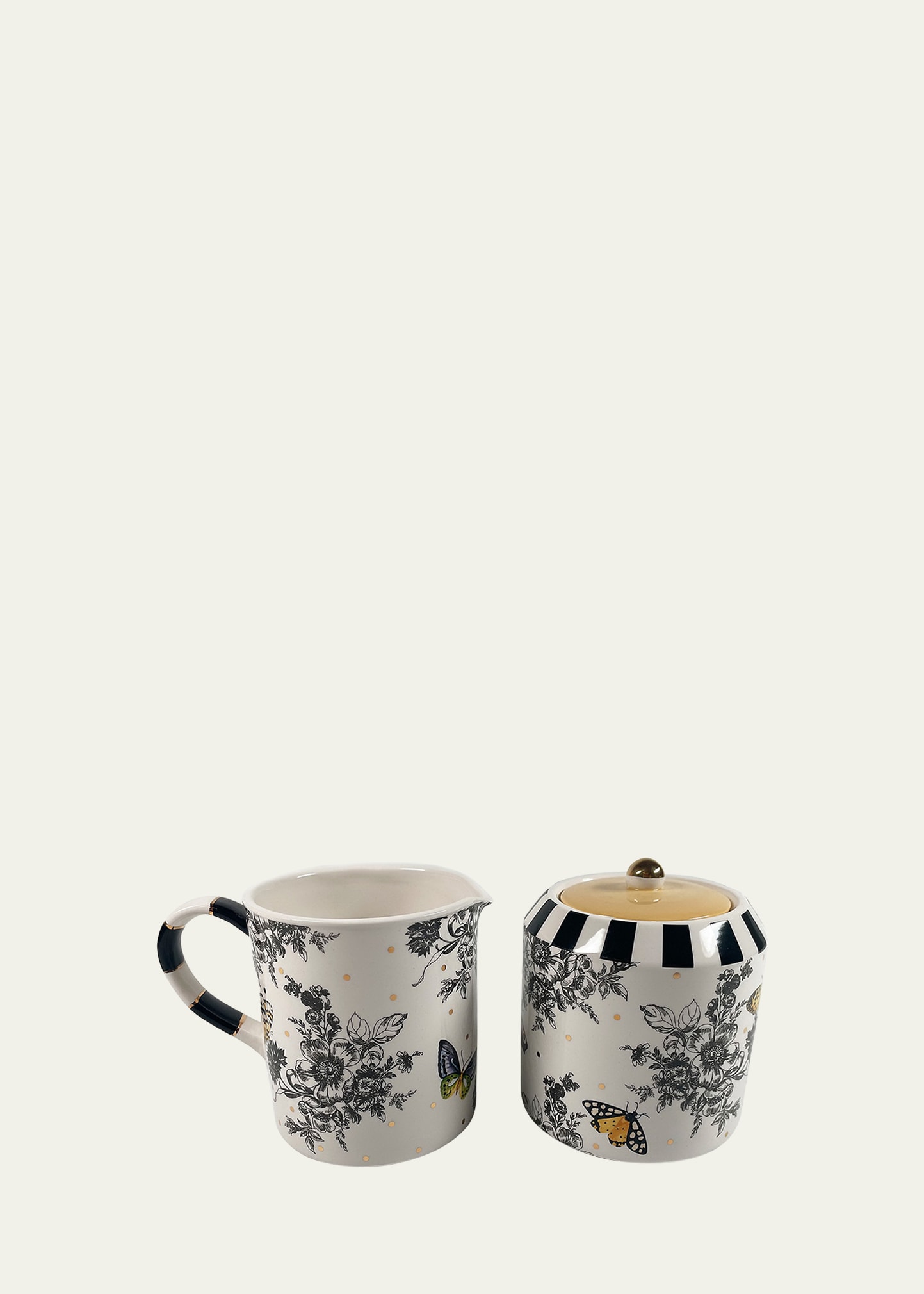 Mackenzie-childs Butterfly Toile Creamer And Sugar Set