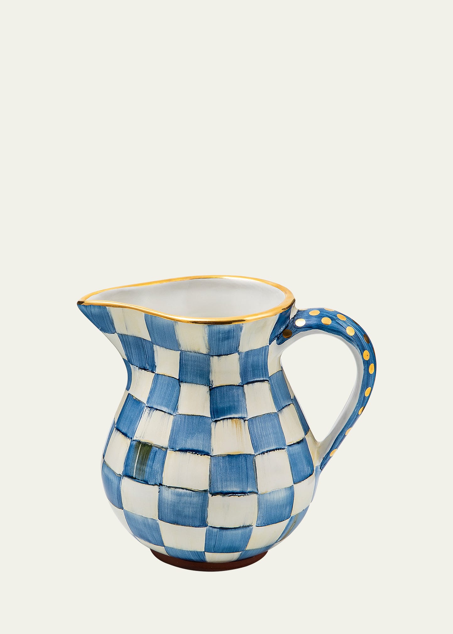 Mackenzie-childs Royal Check Portly Pitcher, 52 Oz. In Blue