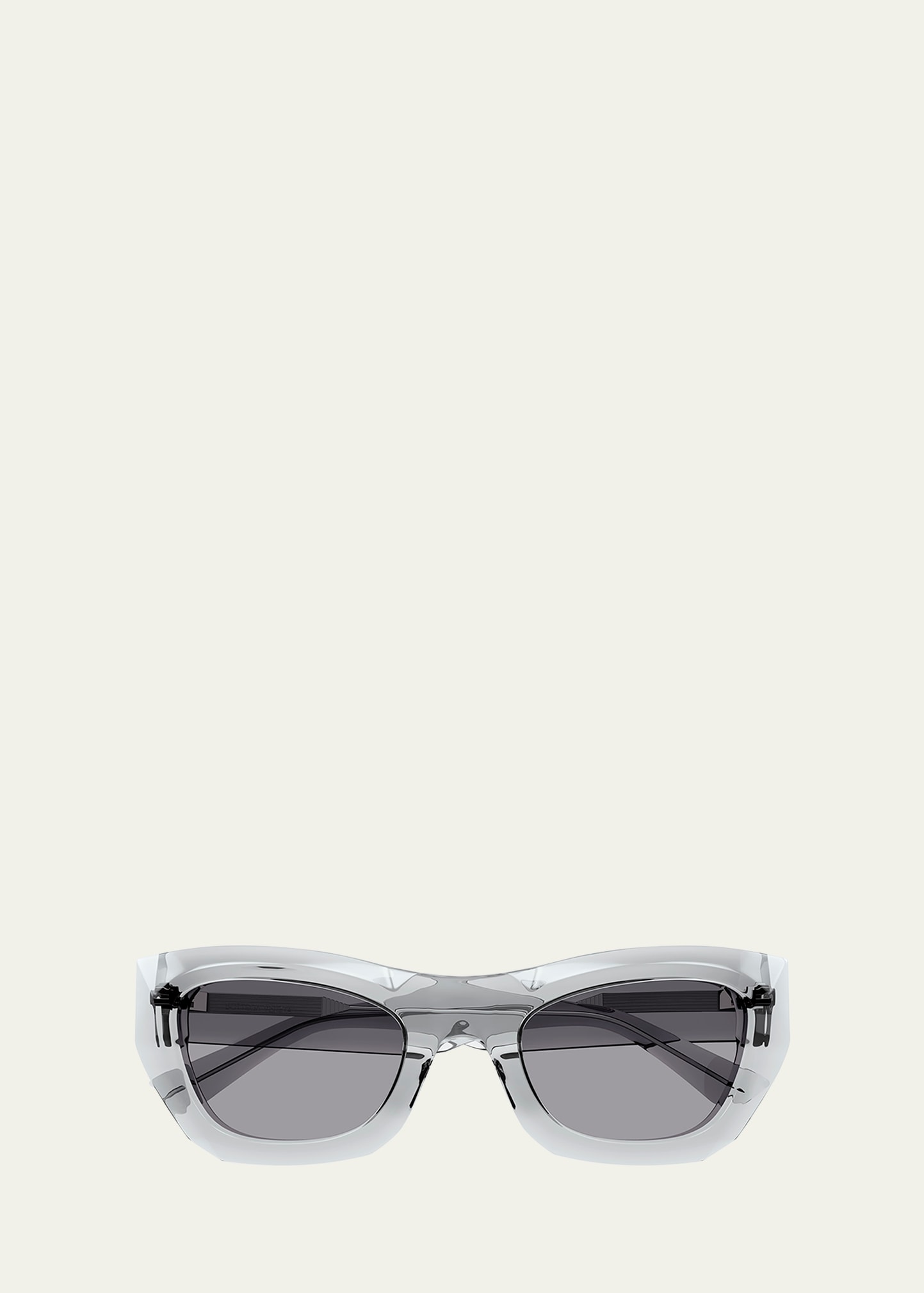 Bottega Veneta Transparent Acetate Rectangle Sunglasses In Gray