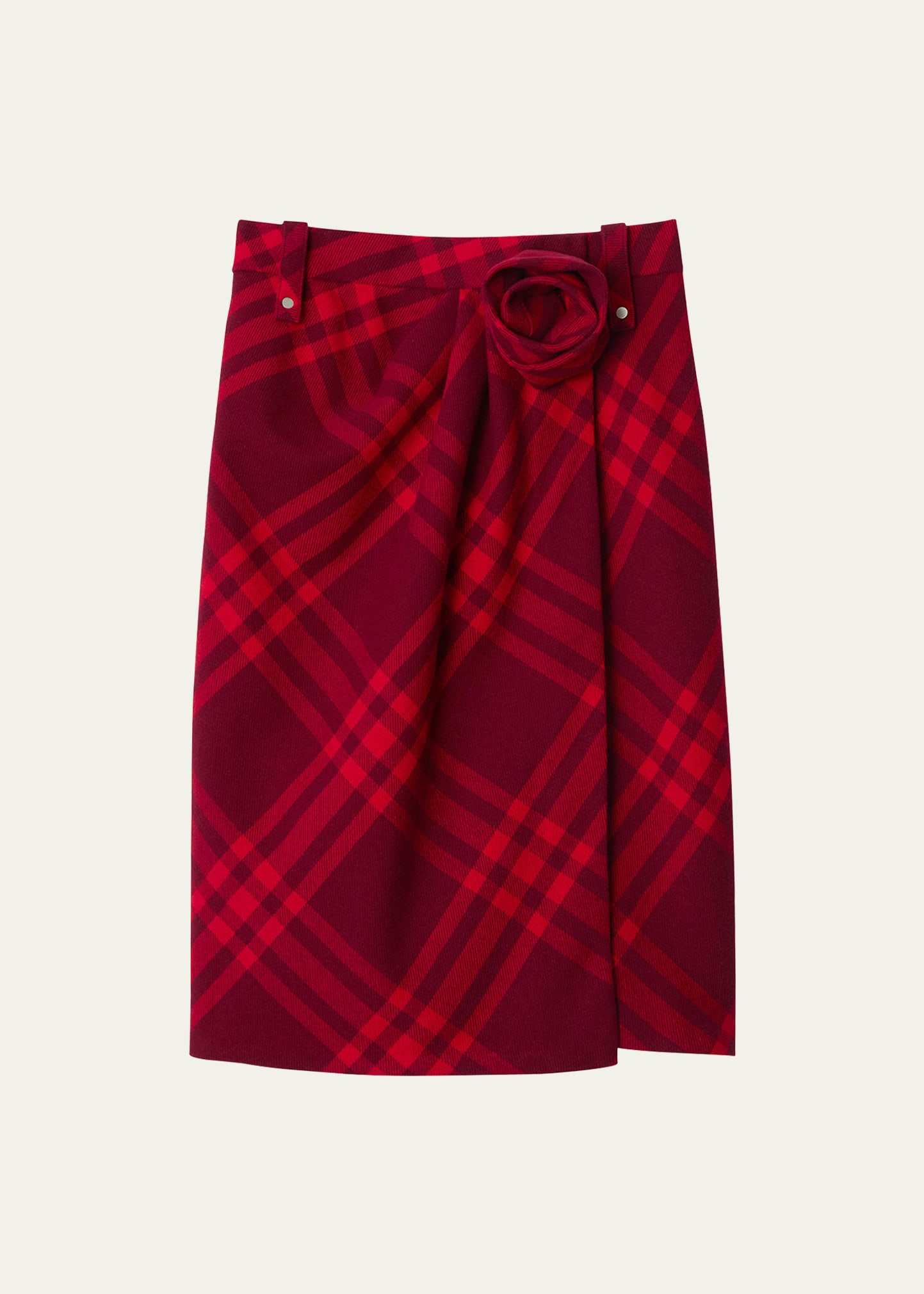 Burberry Checked Ruched Midi Skirt In Red