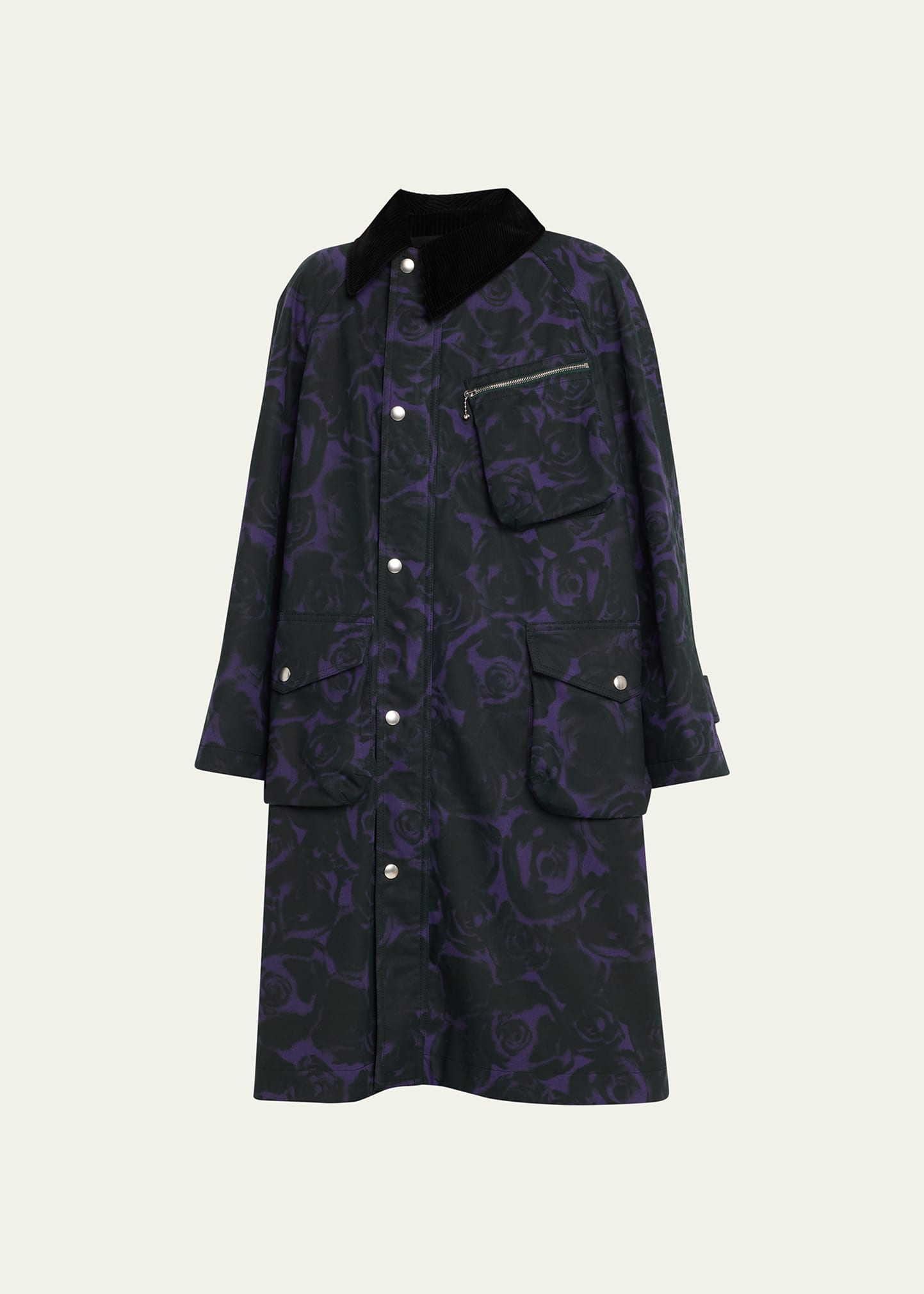 Shop Burberry Rose-print Waxed Cotton Oversized Car Coat In Vine Ip Pattern