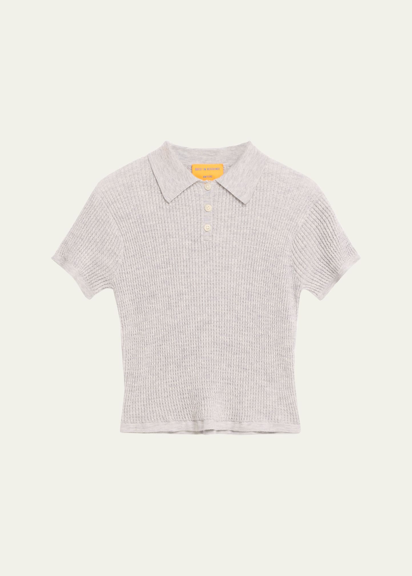 Guest In Residence Cashmere Short-sleeve Shrunken Polo Sweater In Stone